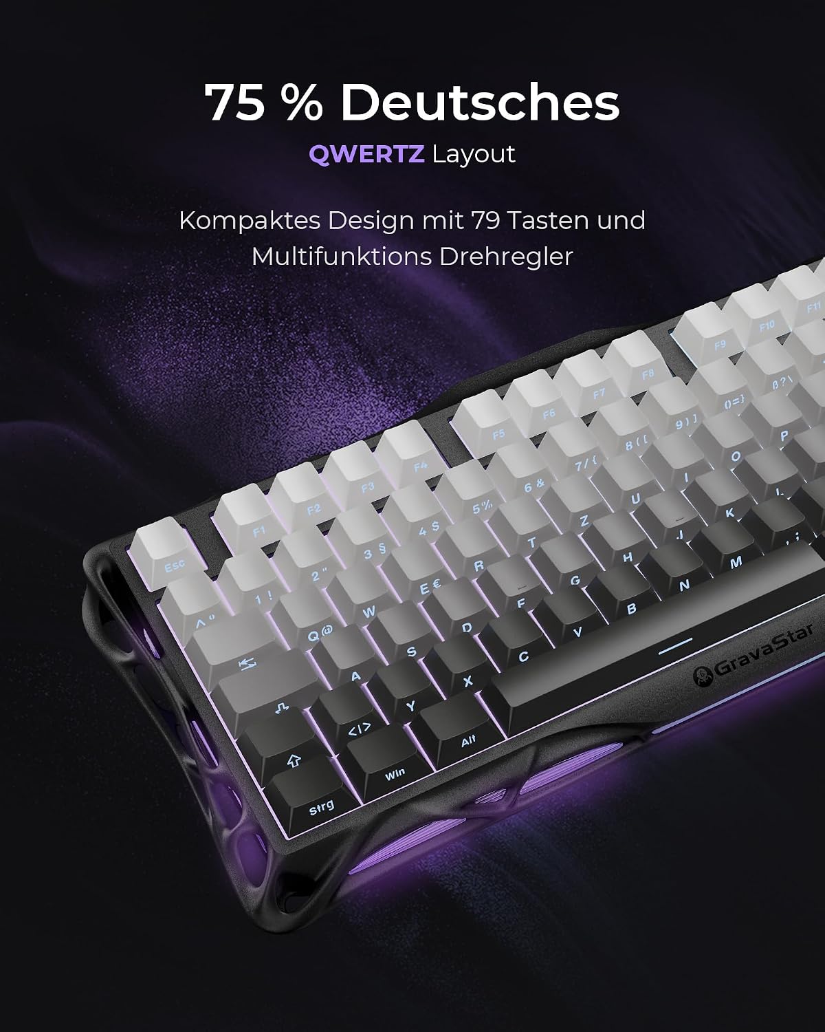 Thumbnail 1 de GravaStar Mercury K1 75% mechanische Gaming-Tastatur (QWERTZ, DE) mit Exoskelett aus Magnesium, Tri-Mode, Hot Swap & RGB