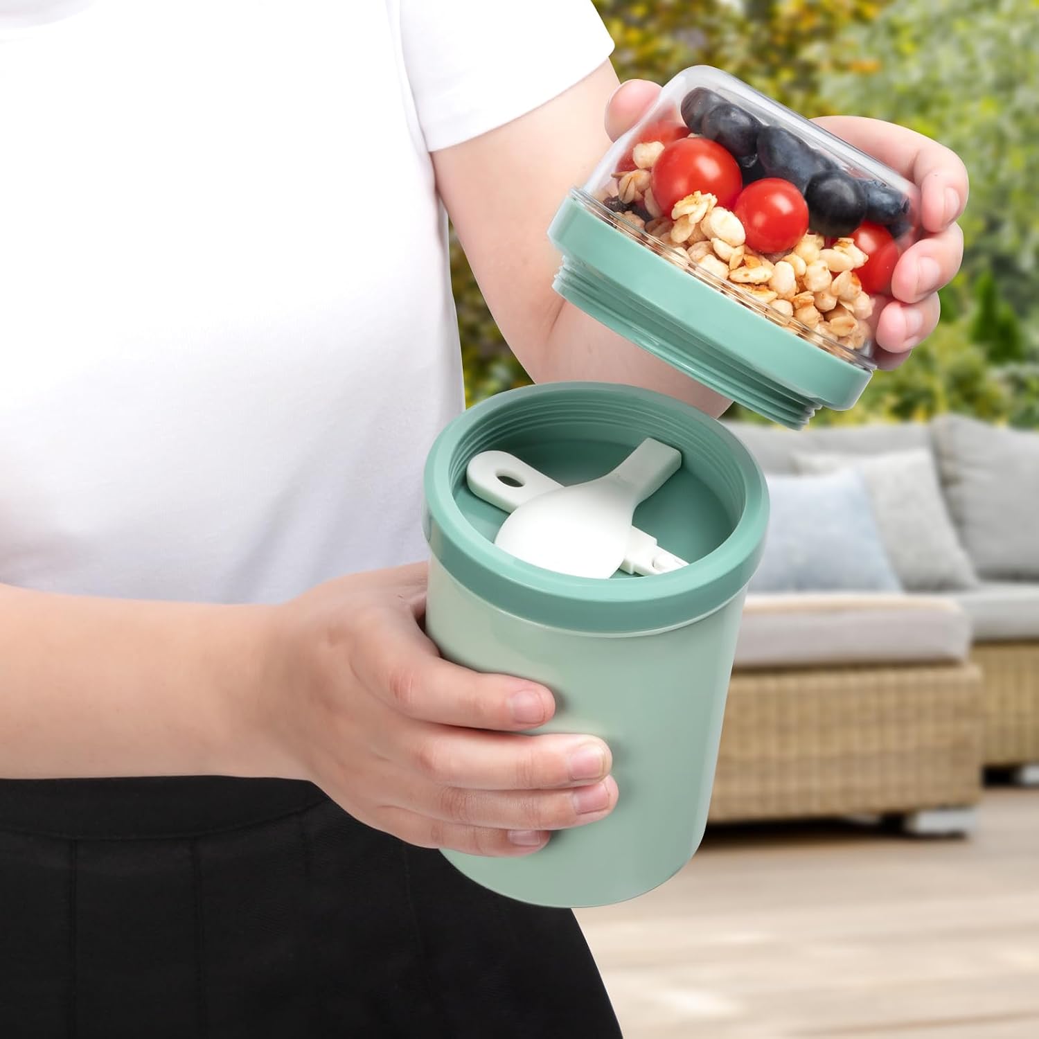 Thumbnail 3 de Mitsemmo Müslibecher to Go 600 ml + 270 ml (Joghurtbox mit Löffel, Nordic Grün)