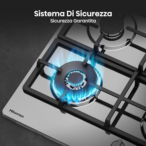 Detalle 2 de Hisense GM663XHFSI: Piano cottura a gas 60 cm con 4 fuochi e bruciatore wok a doppia corona