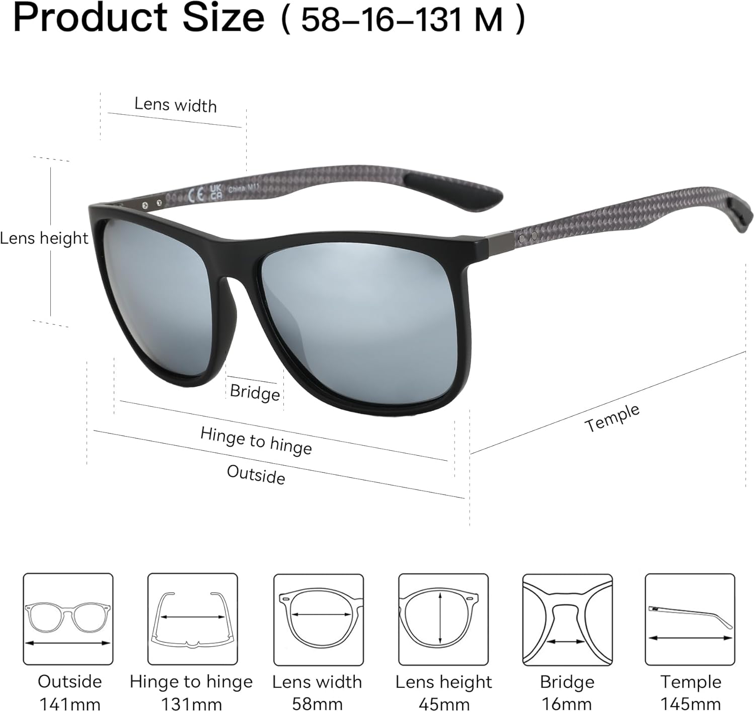 Thumbnail 3 de ZENOTTIC Polarisierte Sonnenbrille Herren – Kohlefaser-Bügel, quadratisch, UV400 Schutz