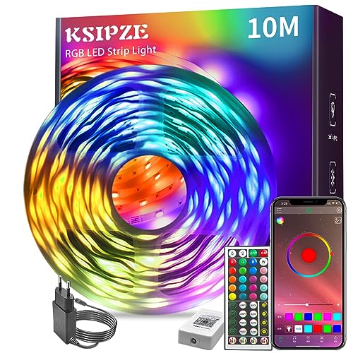 Detalle de KSIPZE LED Streifen 10m RGB – Bluetooth App, IR-Fernbedienung, Musik Sync, dimmbar