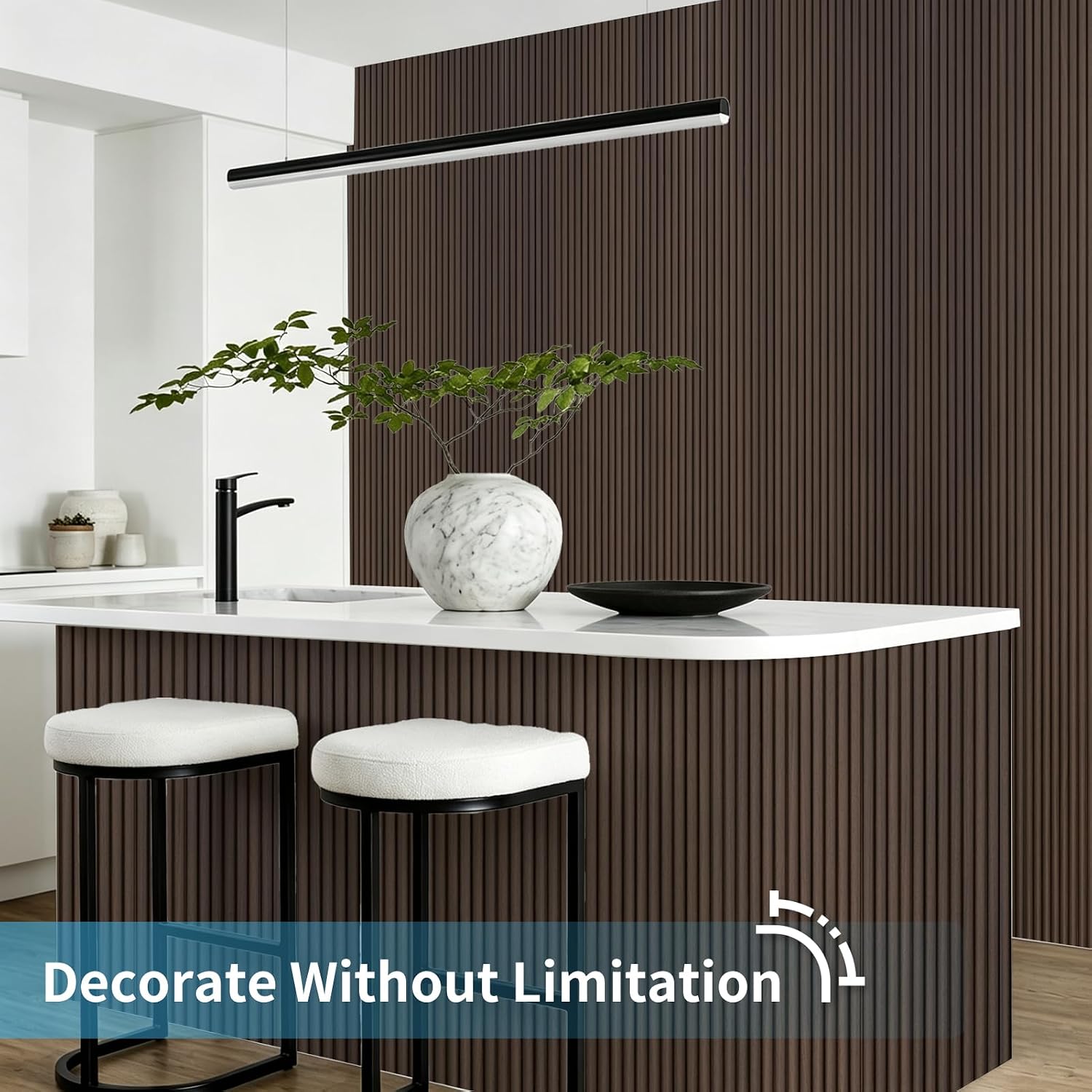 Detalle de Art3d A31ct705WA02usz Roll-Flat Beaded Wood Slat Wall Panels, Walnut, 2-Pack