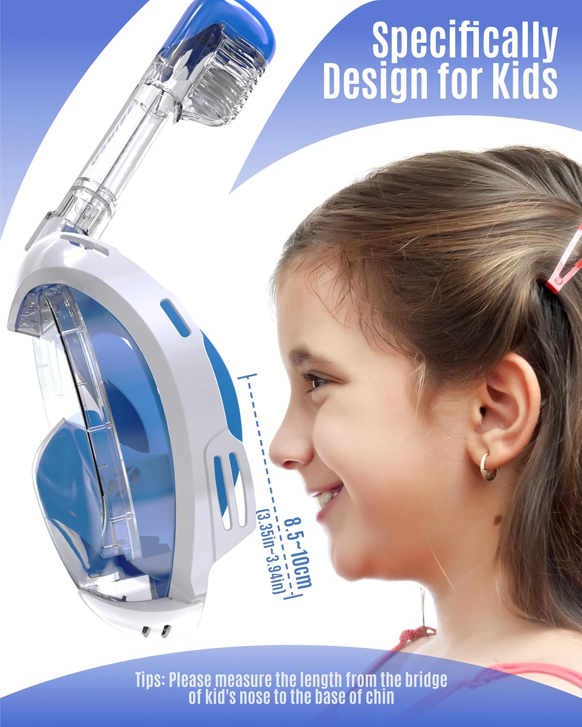 Detalle de G2RISE Full Face Snorkel Mask Kids Snorkeling Set – 180 Degree View, Anti-Fog & Anti-Leak Dry Top (3–8 years)