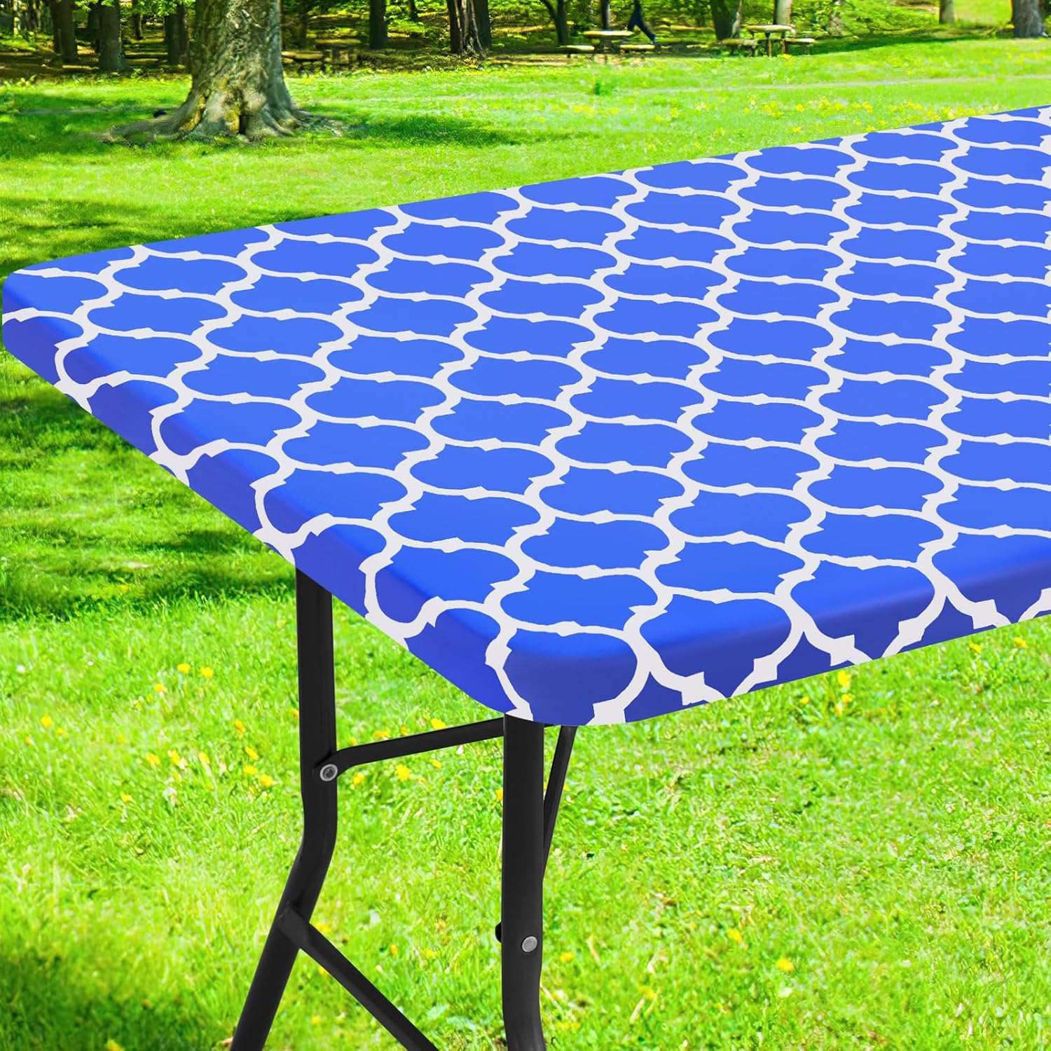 Smiry Rectangle Picnic Table Cover (Waterproof Elastic Fitted) 30x72 Inches, Blue
