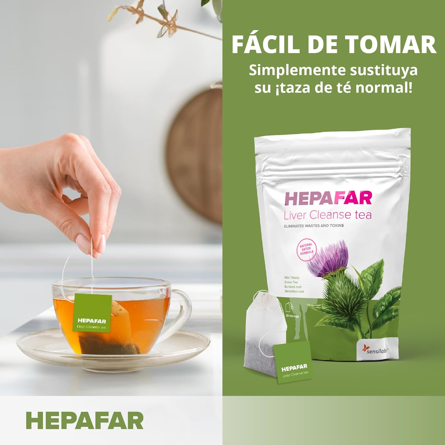 Detalle 2 de Sensilab Hepafar Té Detox Hepático 🌿 - 80 Bolsitas