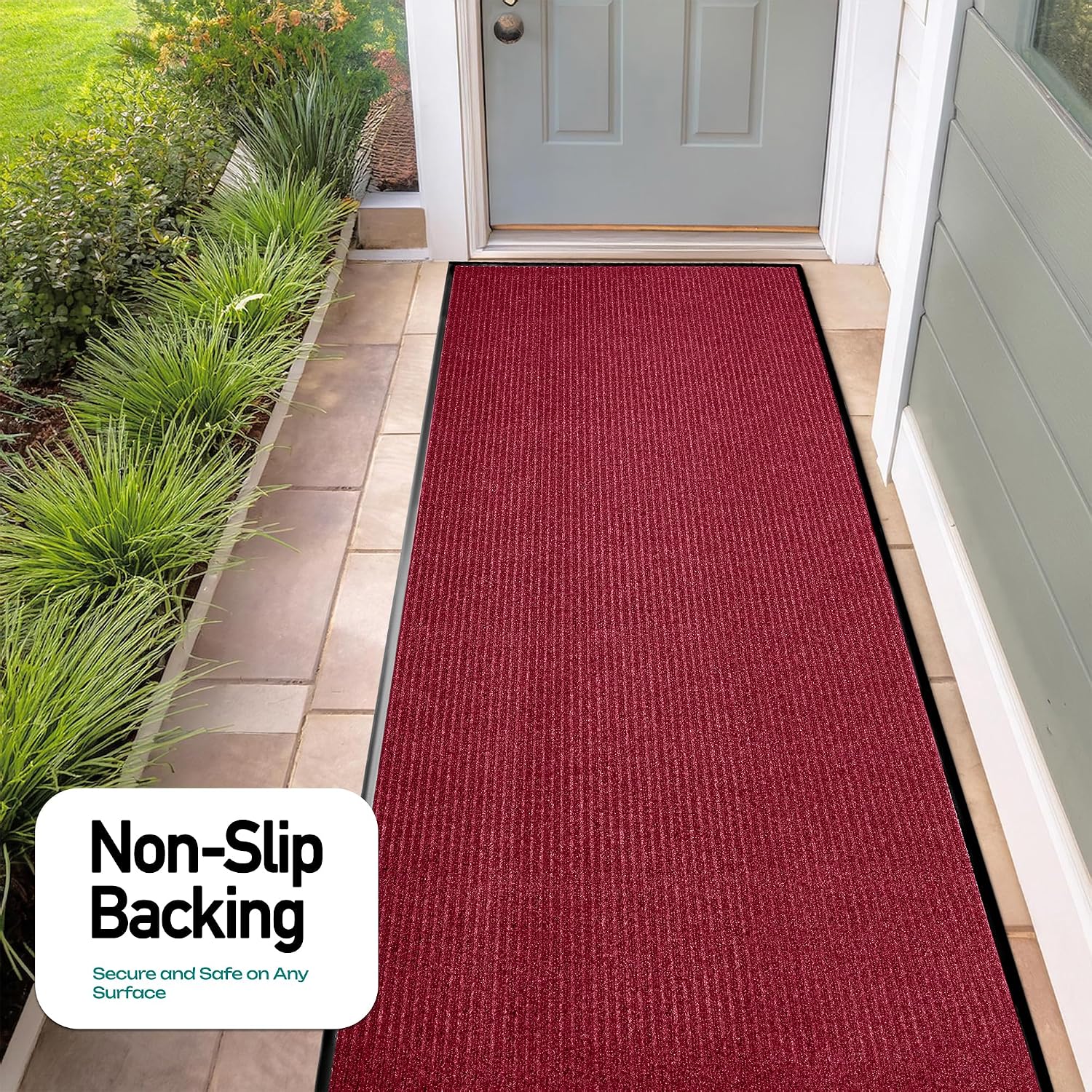 Thumbnail 4 de LuxUrux Striped Red Door Mat, 4 x 8 Feet, Low-Profile Indoor/Outdoor