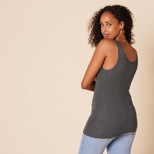 Detalle de Amazon Essentials 2-pack Tank da donna: canotte a coste in cotone modal, Burgundy/Charcoal Heather, taglia Small