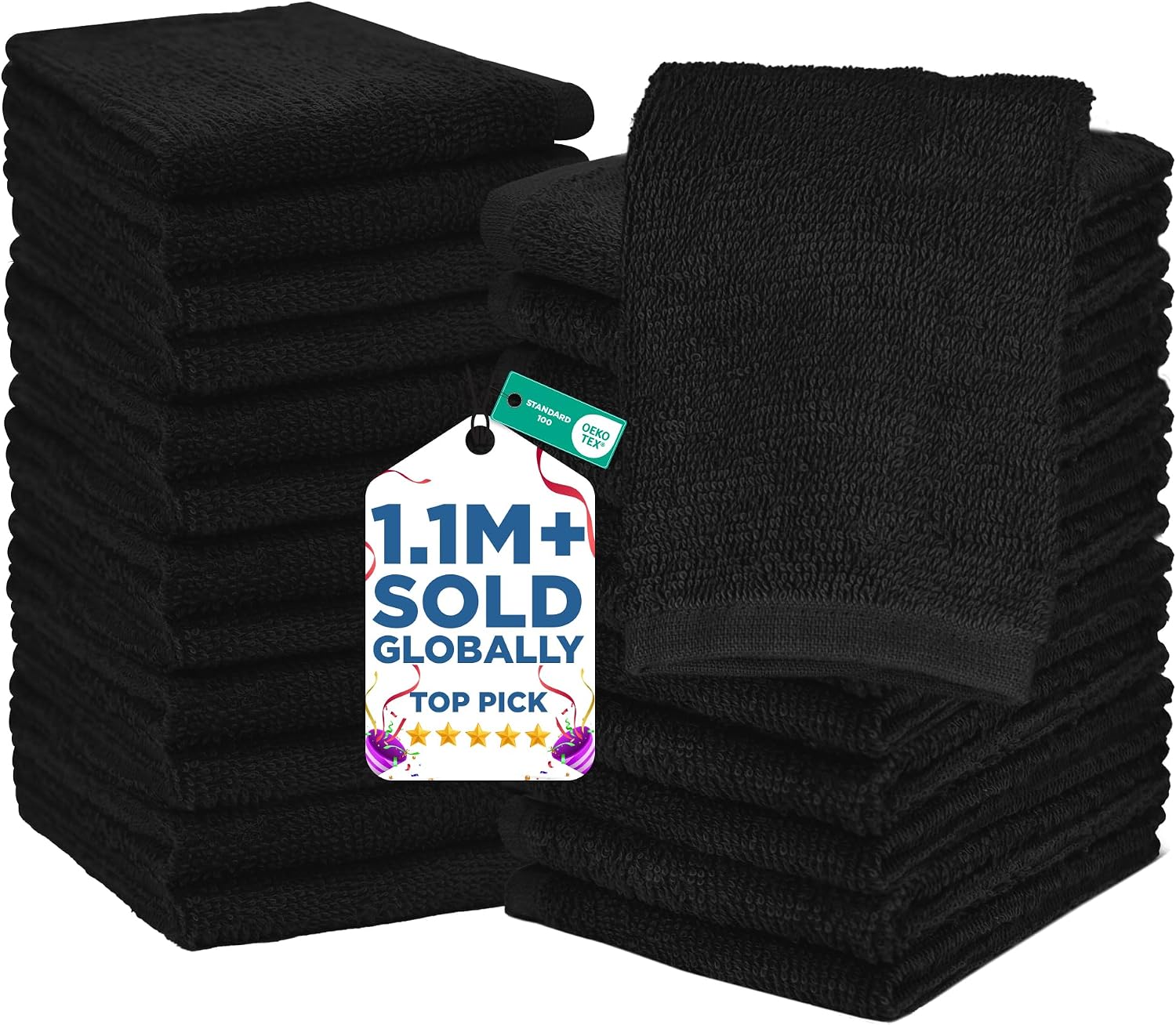 Detalle de DAN RIVER 24-Pack Cotton Wash Cloths (12x12) — Soft, Absorbent Grey & White for Showering