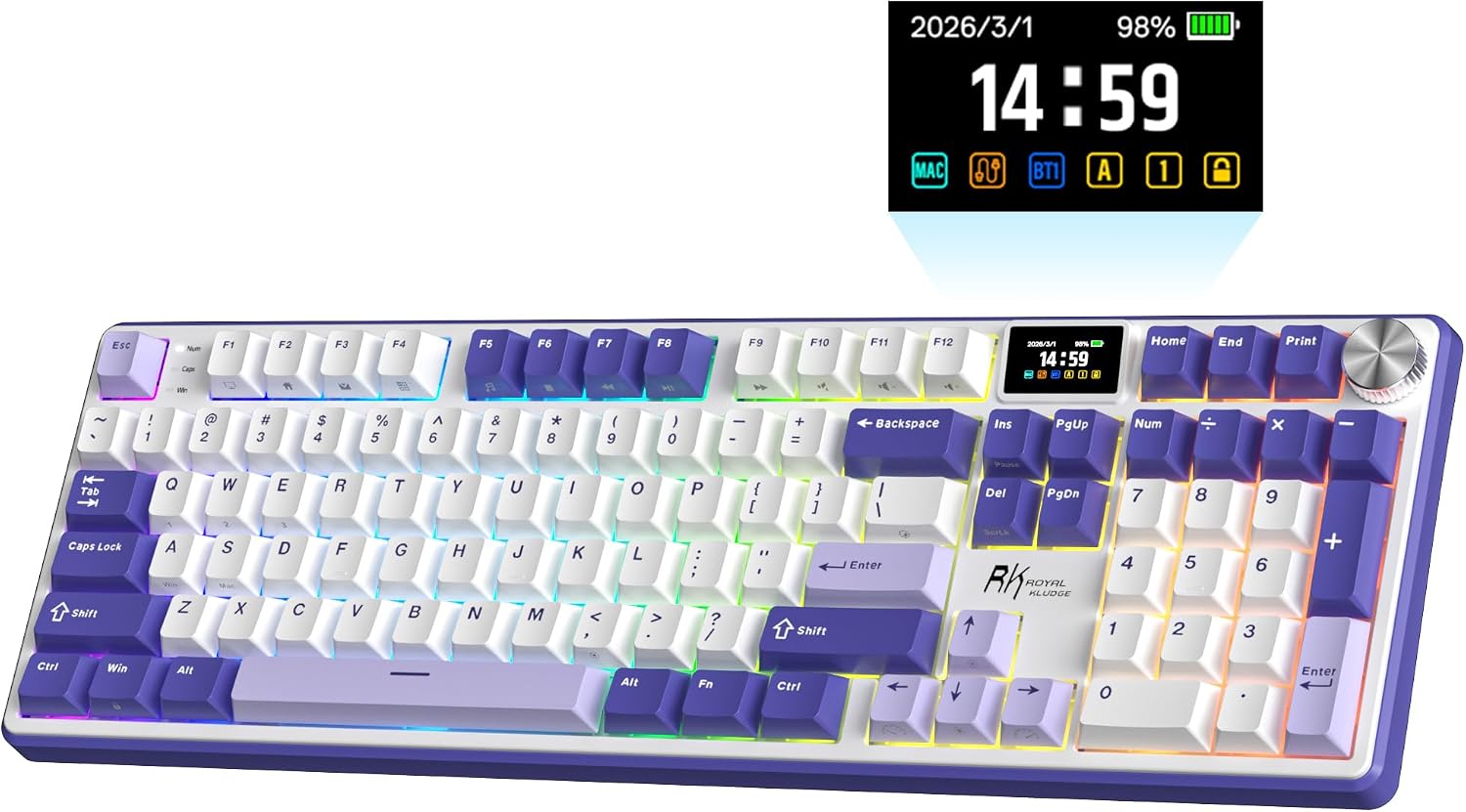 Detalle de RK ROYAL KLUDGE S104 Full-Size Wireless Mechanical Keyboard with TFT Screen and Knob