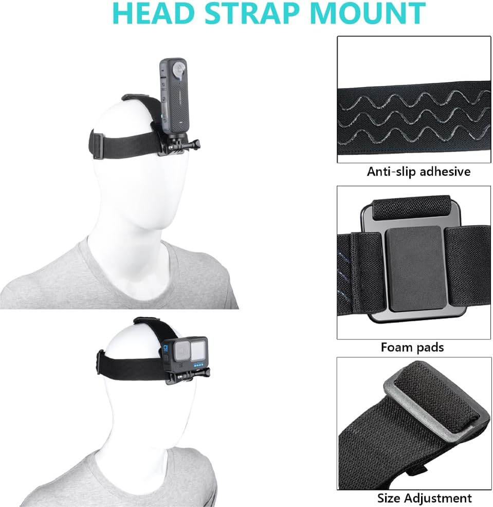 Detalle de YEHOLDING 10 in 1 Accessory Kit for Insta360 (X5/X4/X3/X2/Ace Pro) with Chest Strap, Head & Wrist Straps, Backpack Clip and Floating Handle