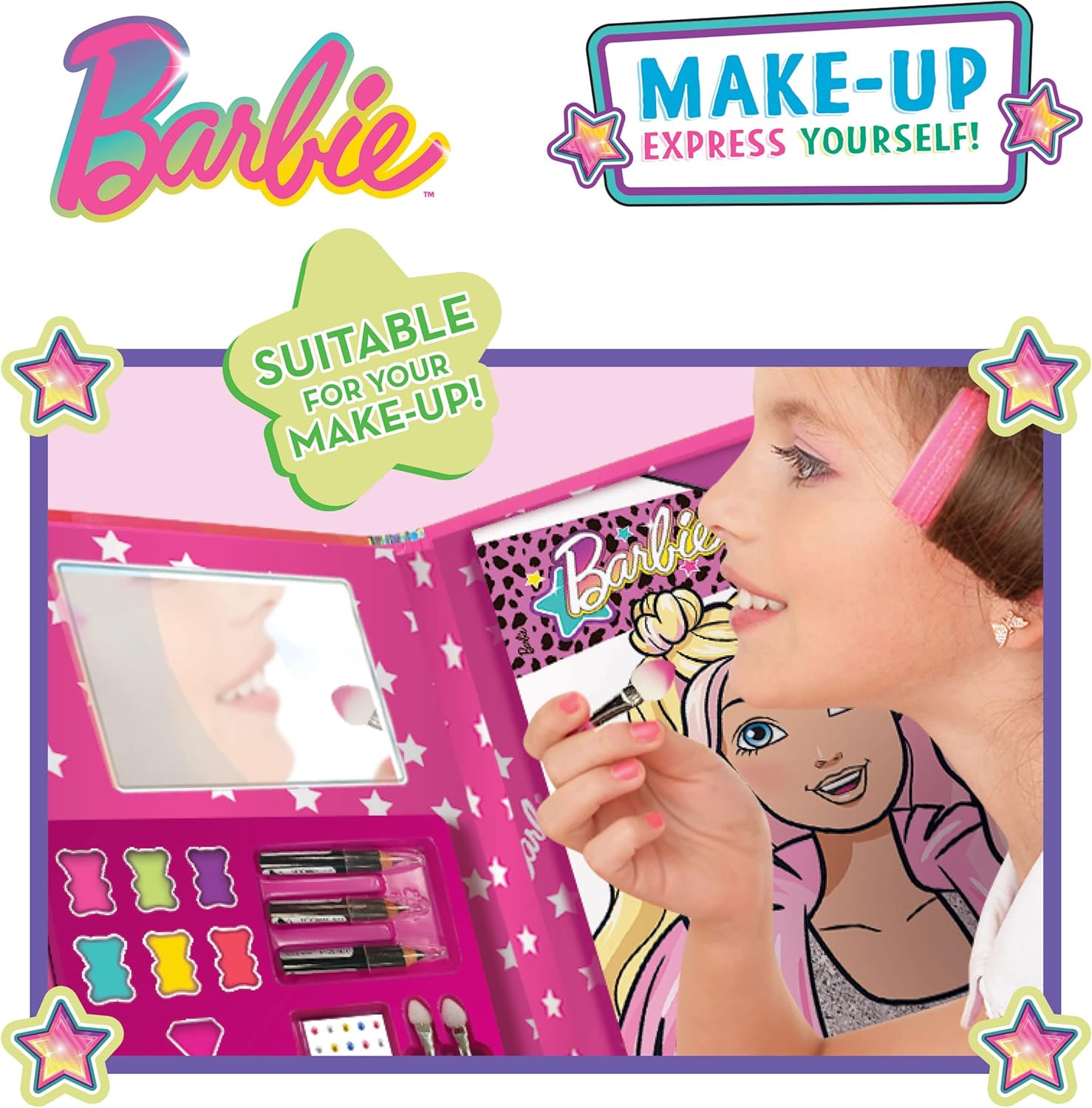Detalle de BARBIE Make-Up Express Yourself! Sketchbook & Make-Up Bag – 44-Page Activity Kit