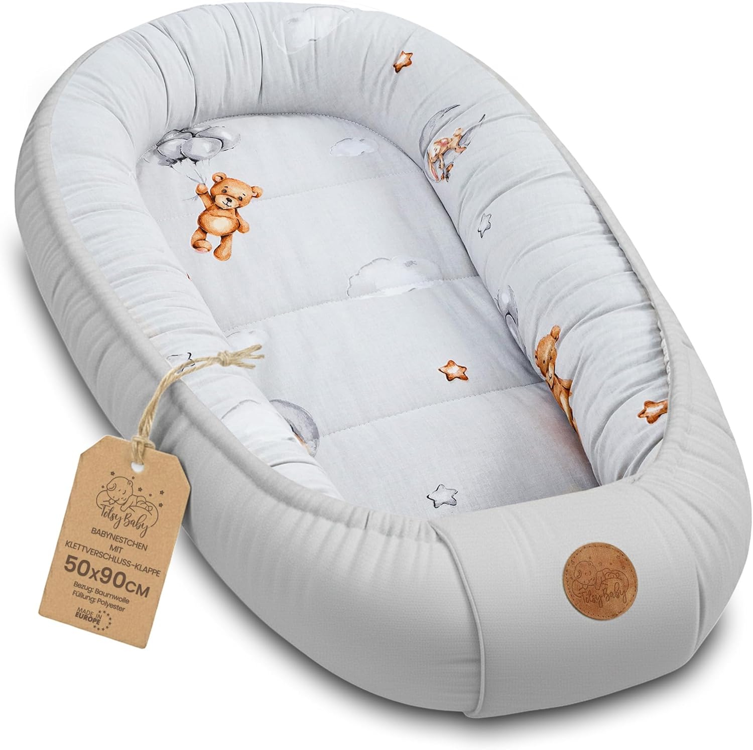 Detalle de Totsy Baby Réducteur de Lit Bébé 90x50 cm en coton — Nid d'ange polyvalent pour naissance