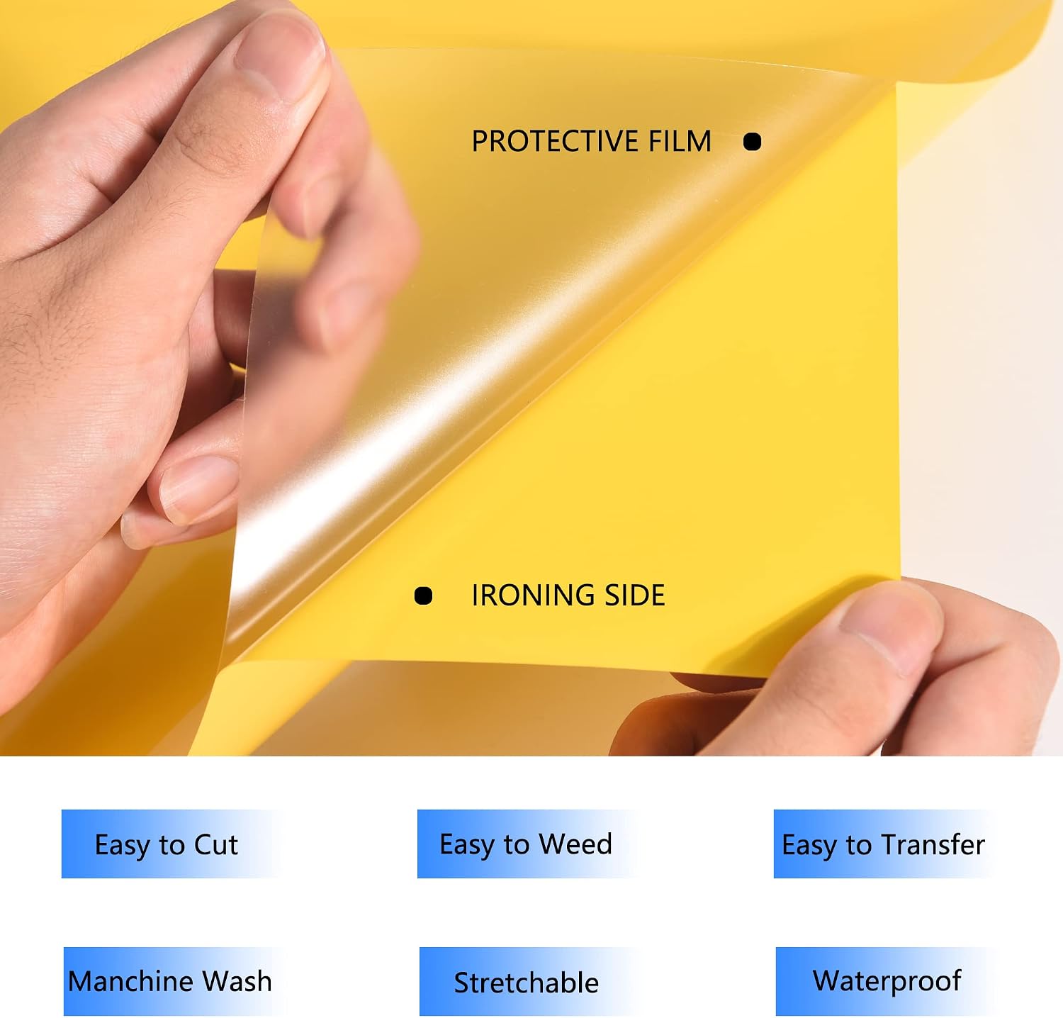 Detalle de HTVVETUR K-20 Yellow HTV Iron-On Vinyl Roll, 12 in x 12 ft