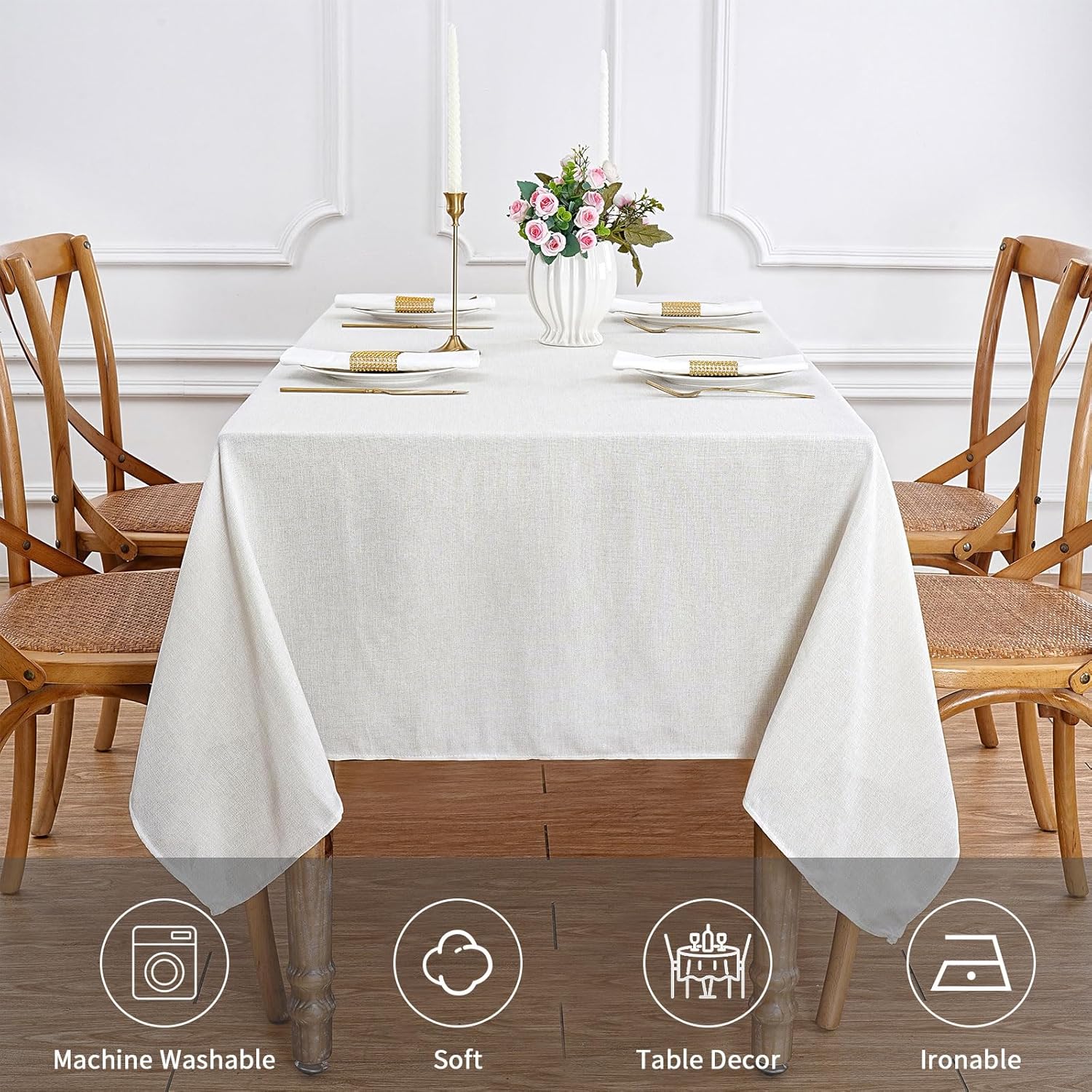 Thumbnail 6 de Tischdecke abwaschbar 100x140 cm in Leinen-Optik aus Polyester – wasserabweisend für Esszimmer, Balkon & Garten (beige)