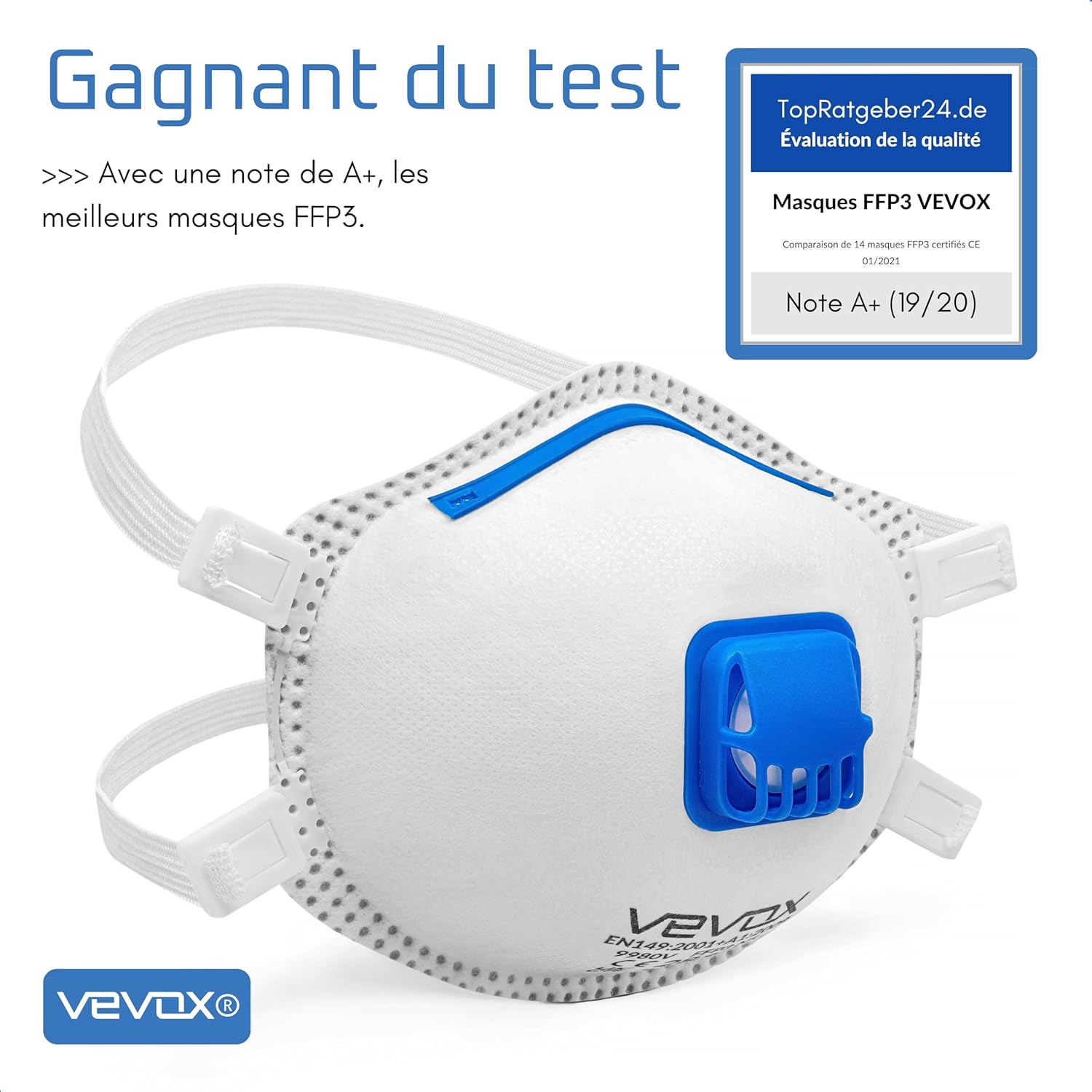Thumbnail 6 de VEVOX® Masque FFP3 - Lot de 20 pour Travaux, Chantier et Bricolage avec Valve
