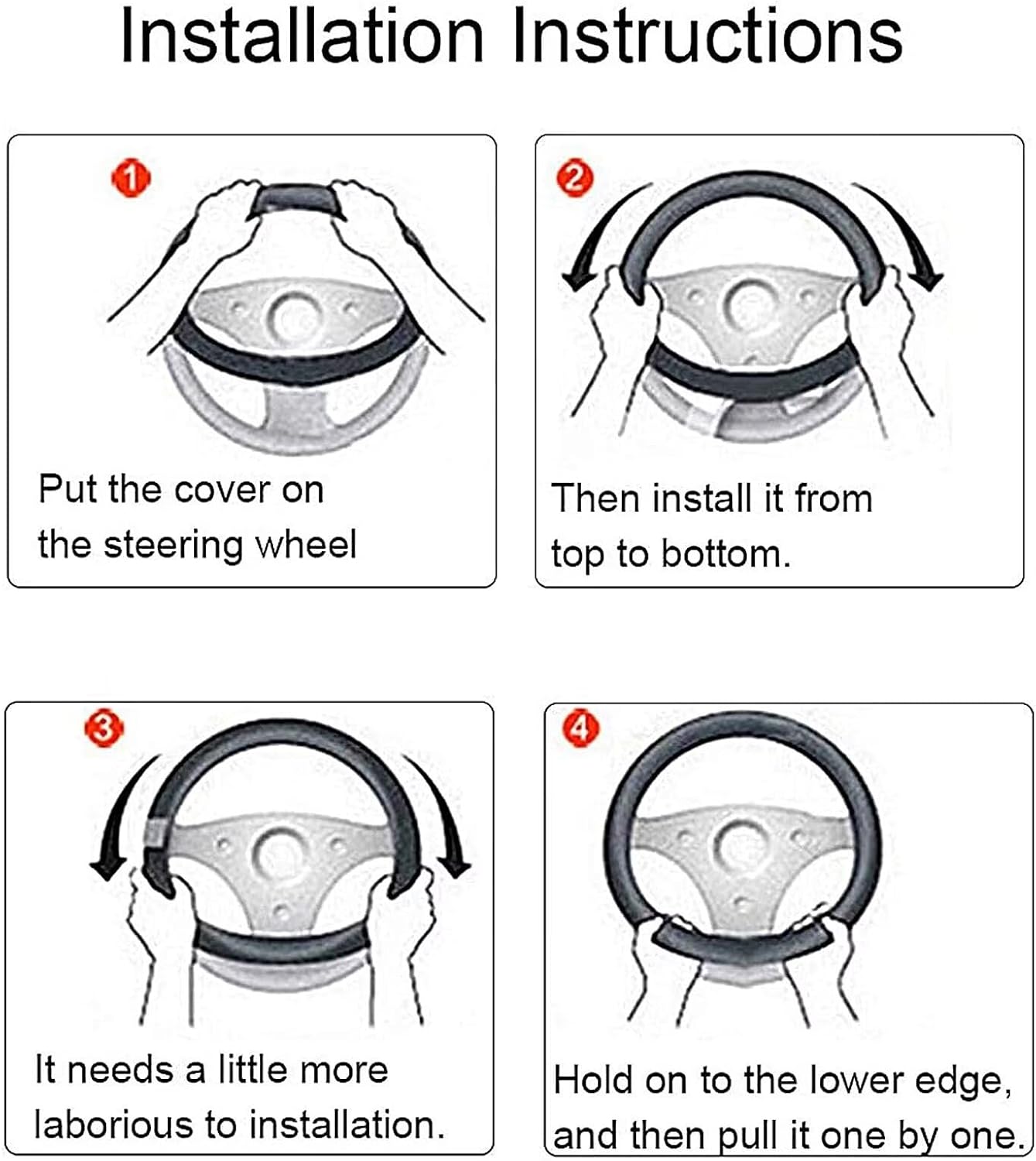 Detalle de Lifetooler steering wheel covers (ice silk / PU leather) universal 38cm fit – breathable anti-slip set of 2 (black)