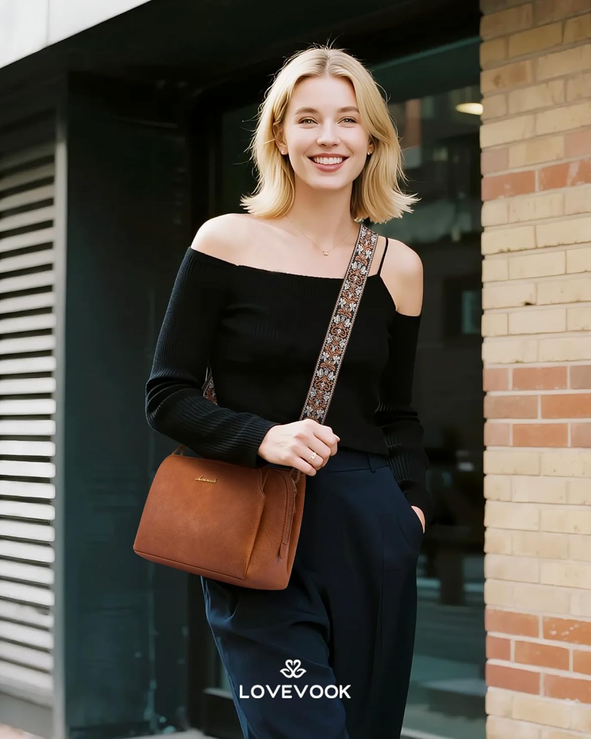 Thumbnail 1 de LOVEVOOK Umhängetasche Damen – kleine Crossbody Bag mit RFID-Schutz, 3 Fächer und 2 Wechselriemen (hellbraun)