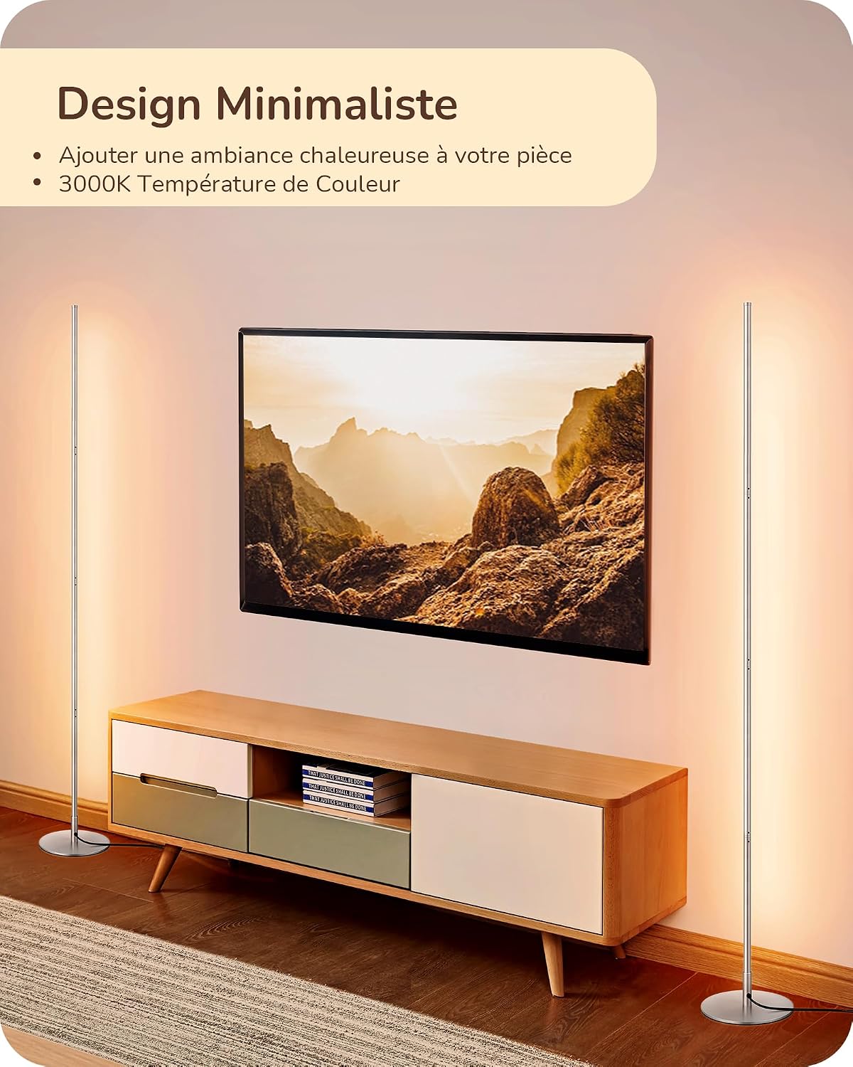 Detalle de EDISHINE – Lot de 2 lampadaires sur pied LED à intensité variable avec interrupteur à pied, lumière chaude 3000K