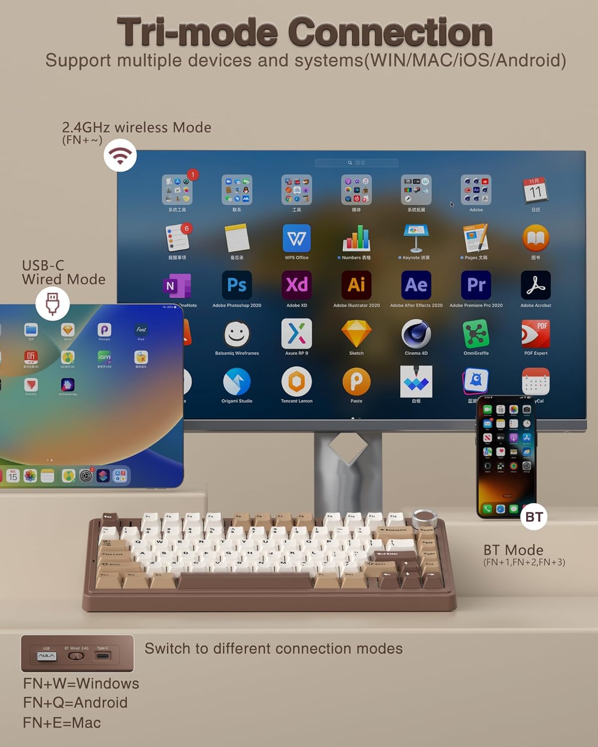 Detalle de AULA F75 75% Wireless Mechanical Keyboard Review