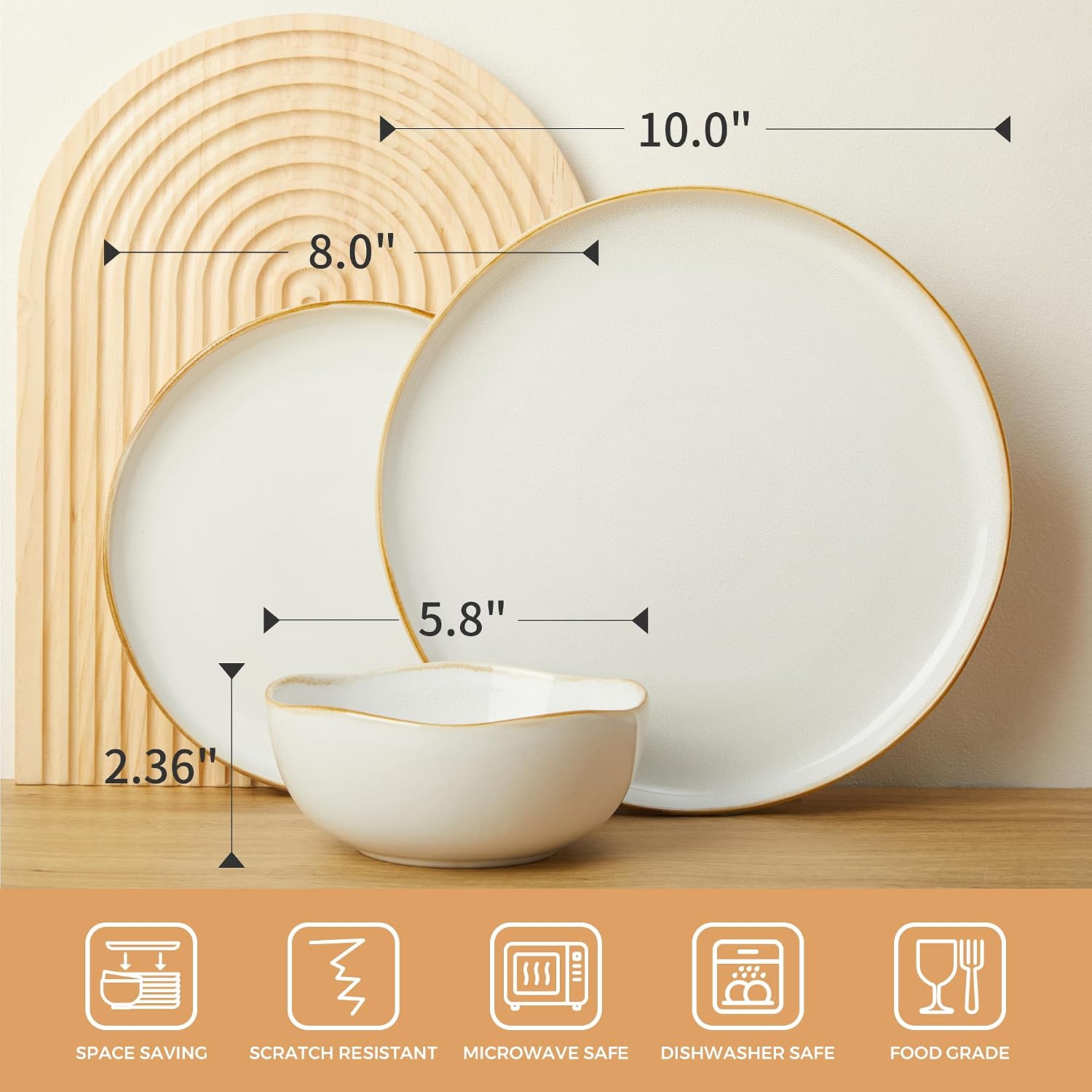 Detalle de Pokini 18-Piece White Reactive Glaze Dinnerware Set for 6 (Stoneware) with Irregular Coastal Edges