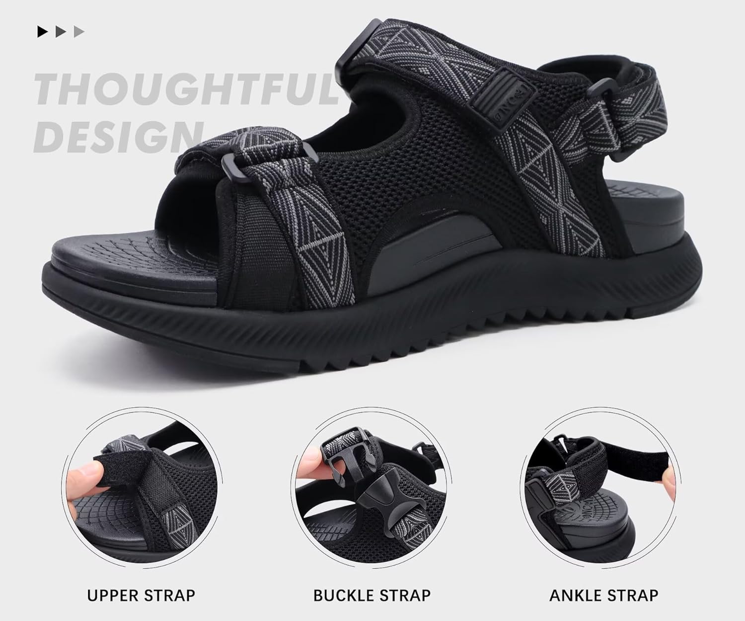 Detalle de ONCAI Men’s Hiking Sandals with Arch Support and Adjustable Straps