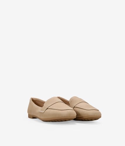 Detalle de BOSANOVA Mocasines Planos para Mujer en Ante Vegano con Puntera Cuadrada y Suela Plana – Arena, Talla 41