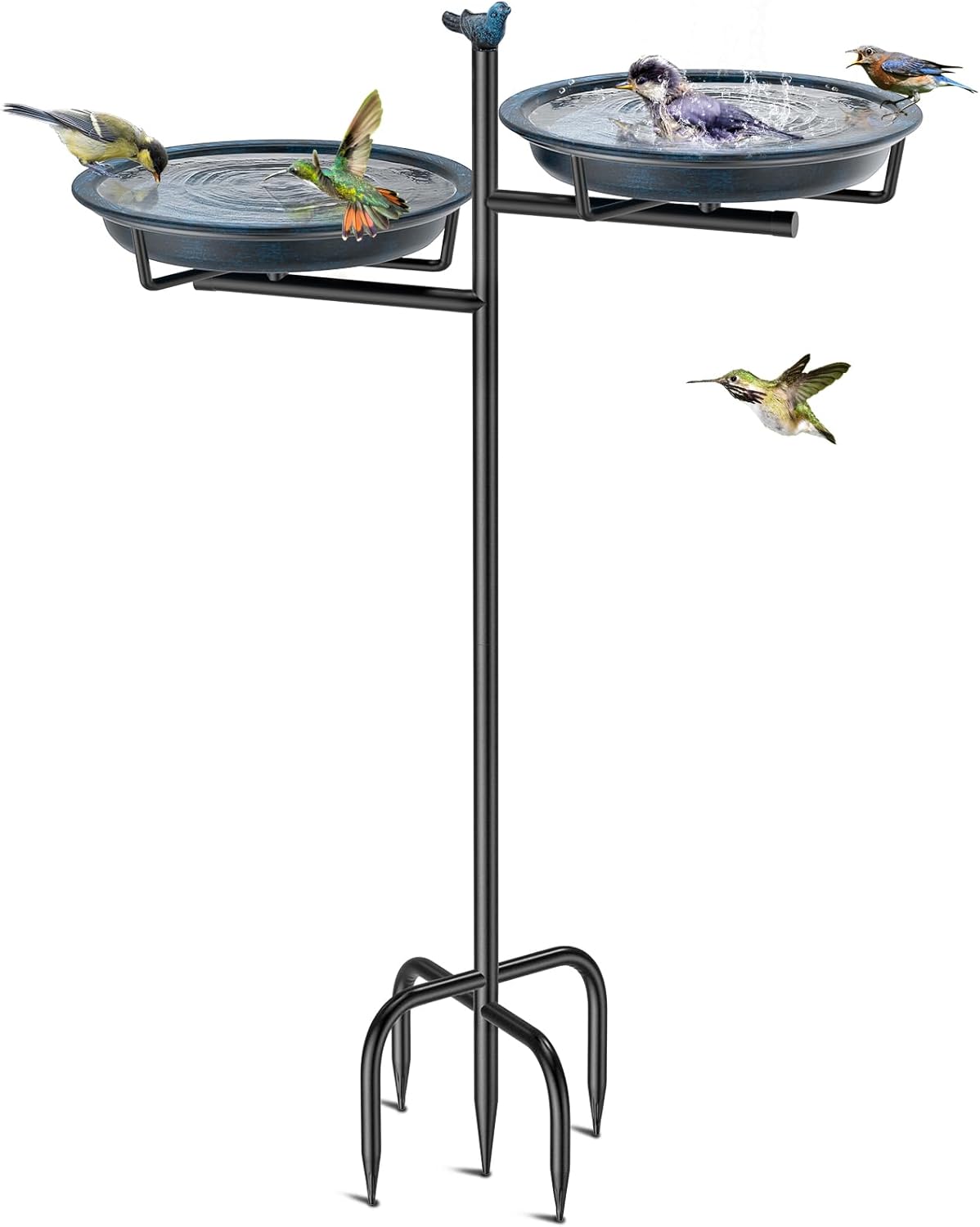 VeyFolzin.st Vogeltränke Vogelbad Schale Stehend – 2-in-1 Outdoor-Doppelbecken aus Metall (Altblau)