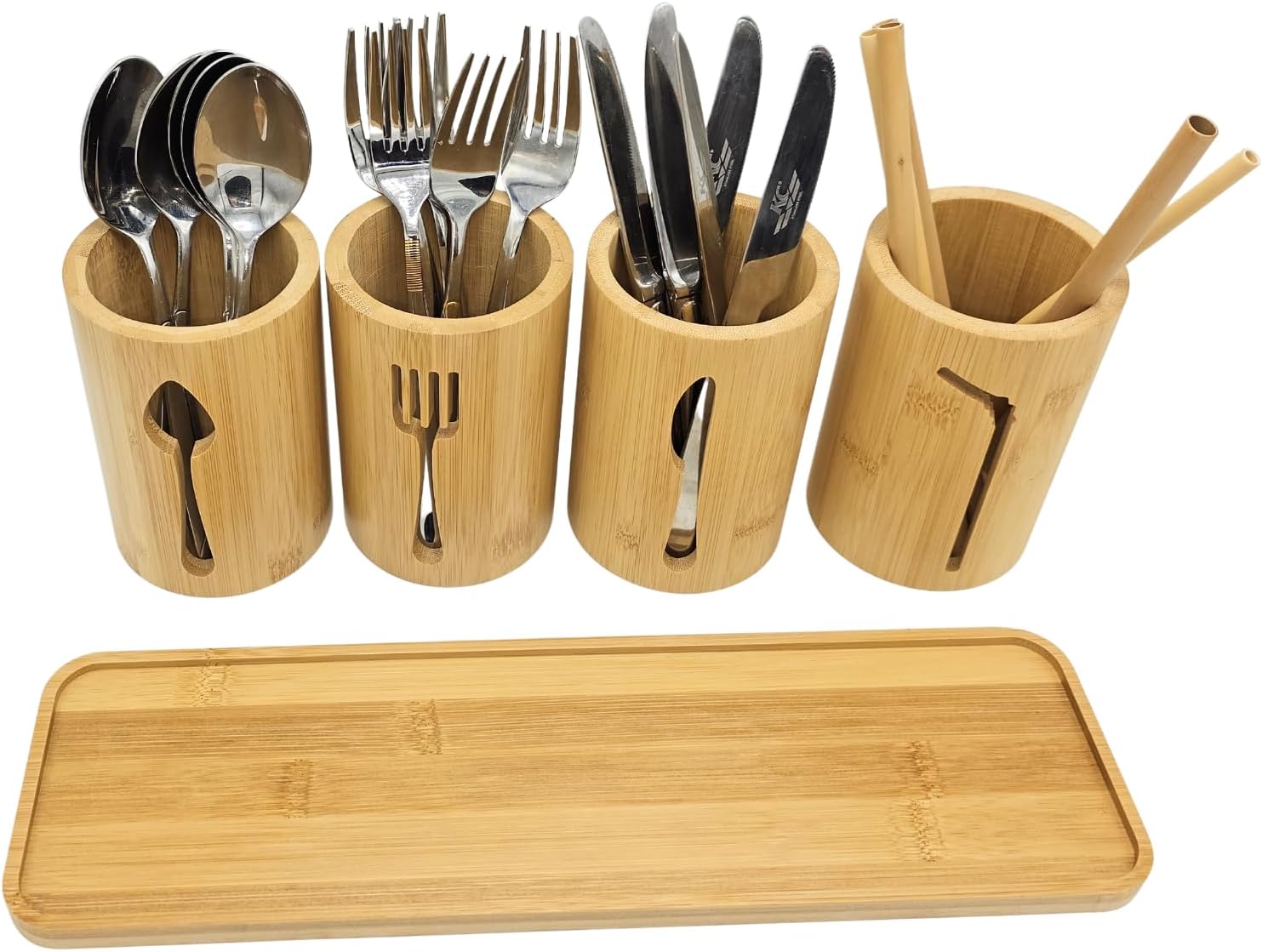 Thumbnail 4 de AYAMAX AYA201 Bamboo Cutlery Holder with 4 Pots and Tray