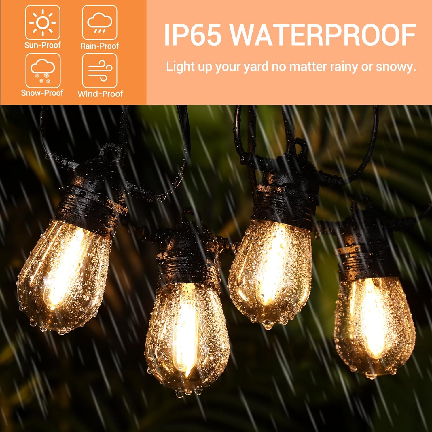 Thumbnail 3 de Quntis Catena Luminosa Esterno LED 31 m con 30+2 Lampadine S14 IP65 – LED per Giardino, Gazebo e Terrazza