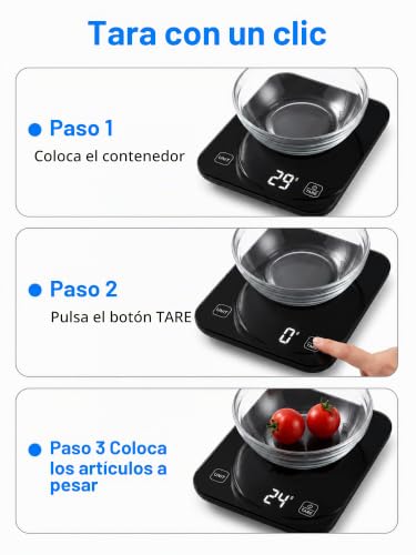 Detalle de Báscula digital inteligente de cocina con pantalla LED de izeyu