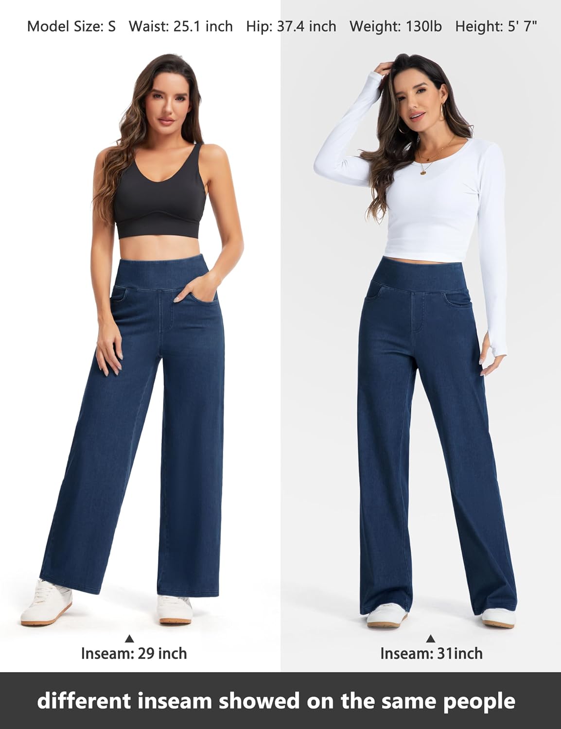 Detalle 2 de THE GYM PEOPLE High Waist Wide Leg Jeans for Women, Stretch Fit and Pockets
