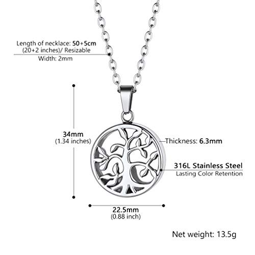 Detalle de PROSTEEL colgante para cenizas Árbol de la Vida en acero 316L (platino)