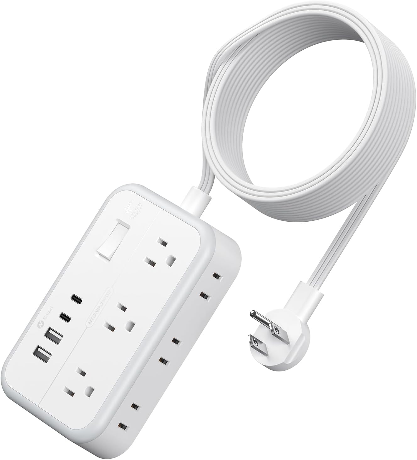 Detalle de NTONPOWER APS-6A2U2C-US 15-Foot Surge Protector Power Strip, 6 Outlets, 4 USB Ports