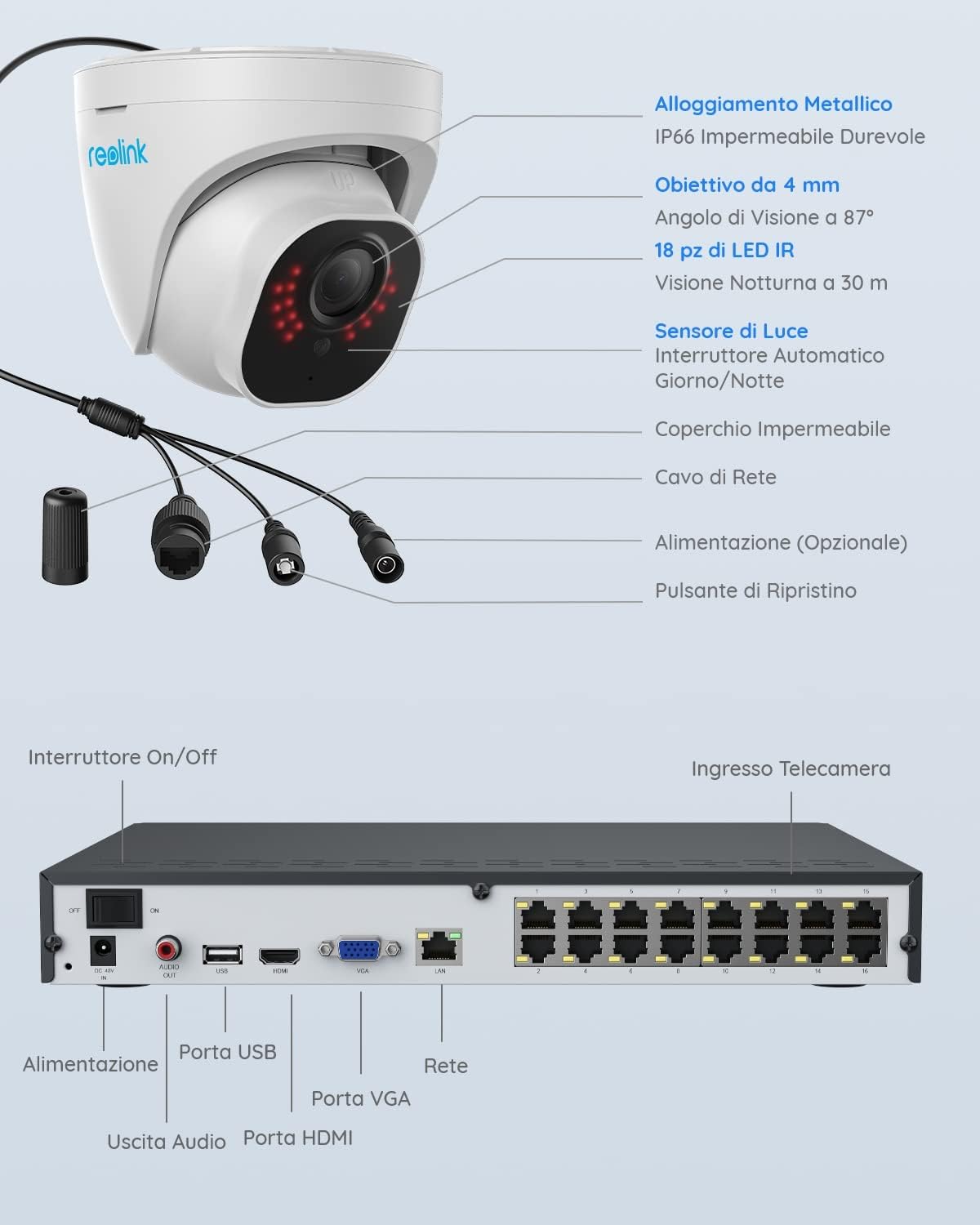Thumbnail 6 de Reolink RLK16-800D8: Kit di Videosorveglianza 4K PoE con NVR 16CH, 8 telecamere esterne, 4 TB incluso