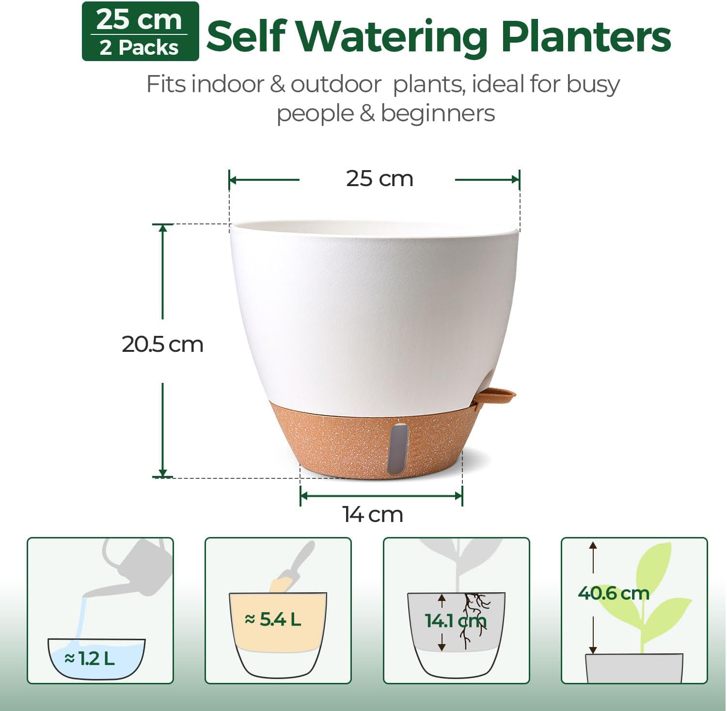Thumbnail 2 de T4u T4U 25cm self-watering plant pots 2 pack