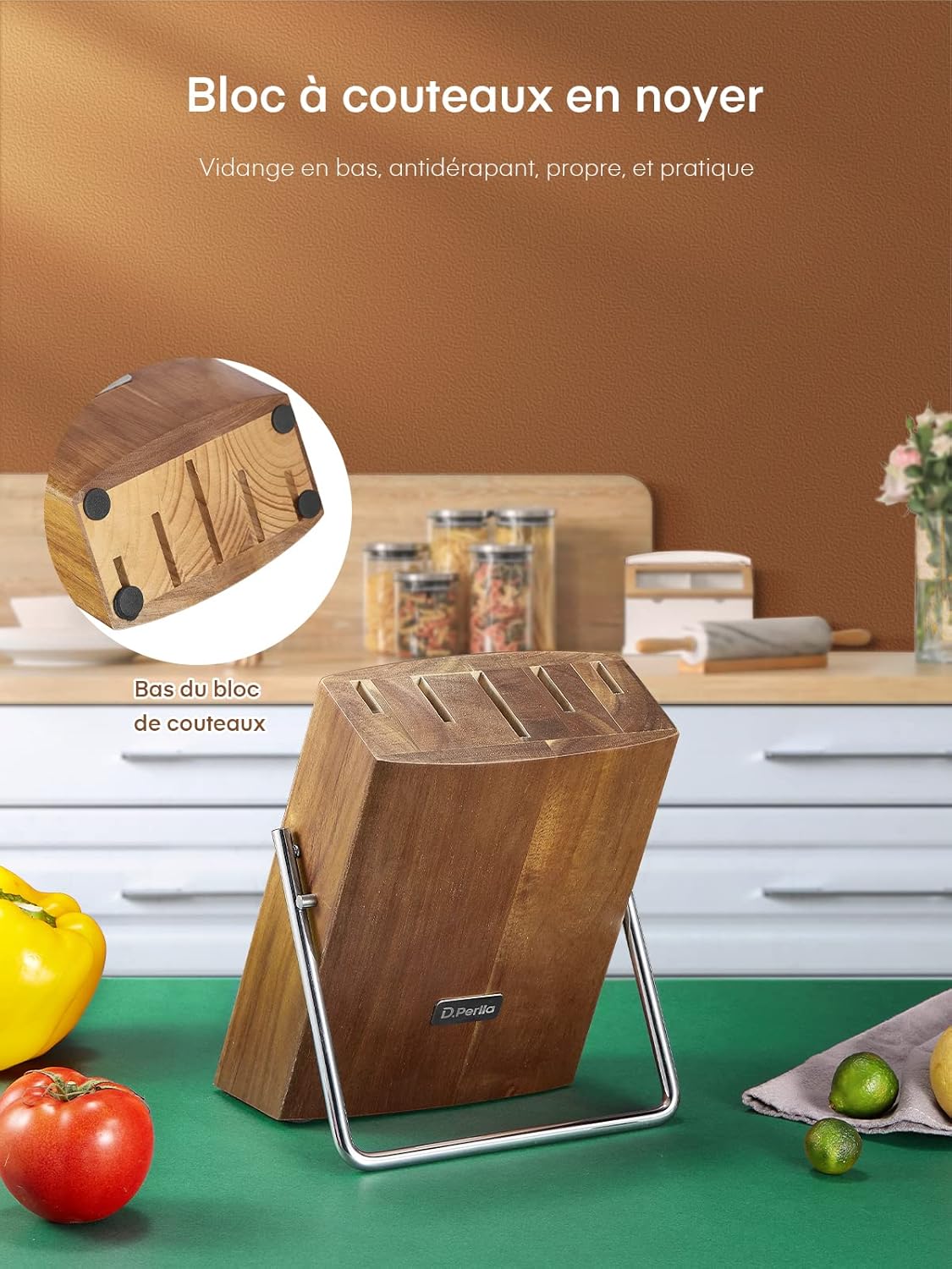 Thumbnail 5 de Set de 6 couteaux de cuisine D.Perlla avec bloc en bois et lames en acier inoxydable (Allemagne)