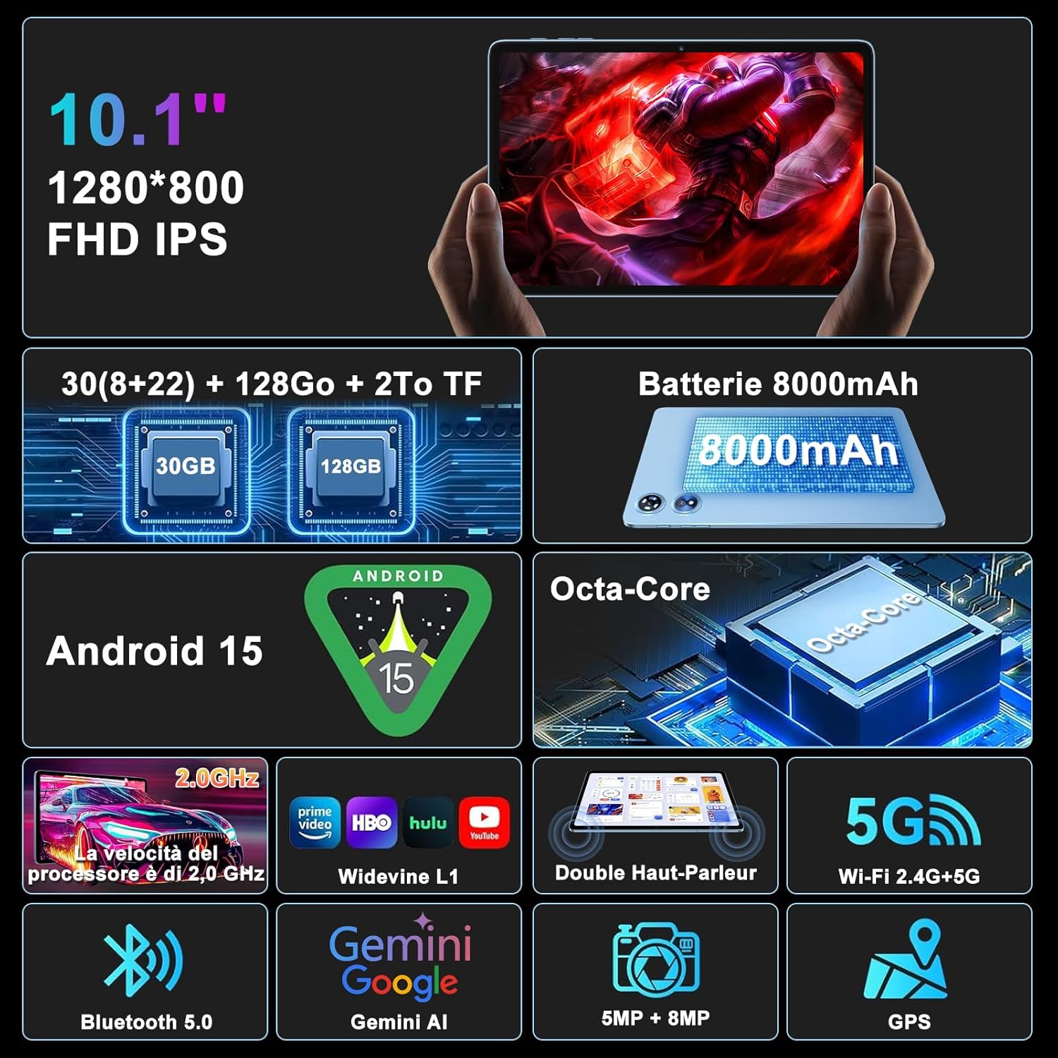 Detalle 2 de Tablette Android 15 10 pouces 128 Go