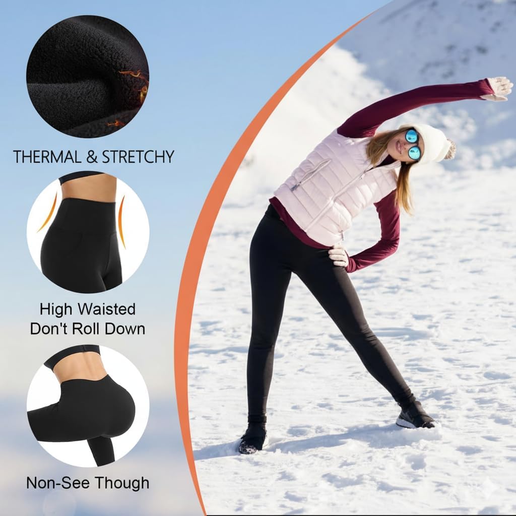Detalle 1 de 3-Pack Fleece-Lined High-Waisted Women's Thermal Leggings for Winter