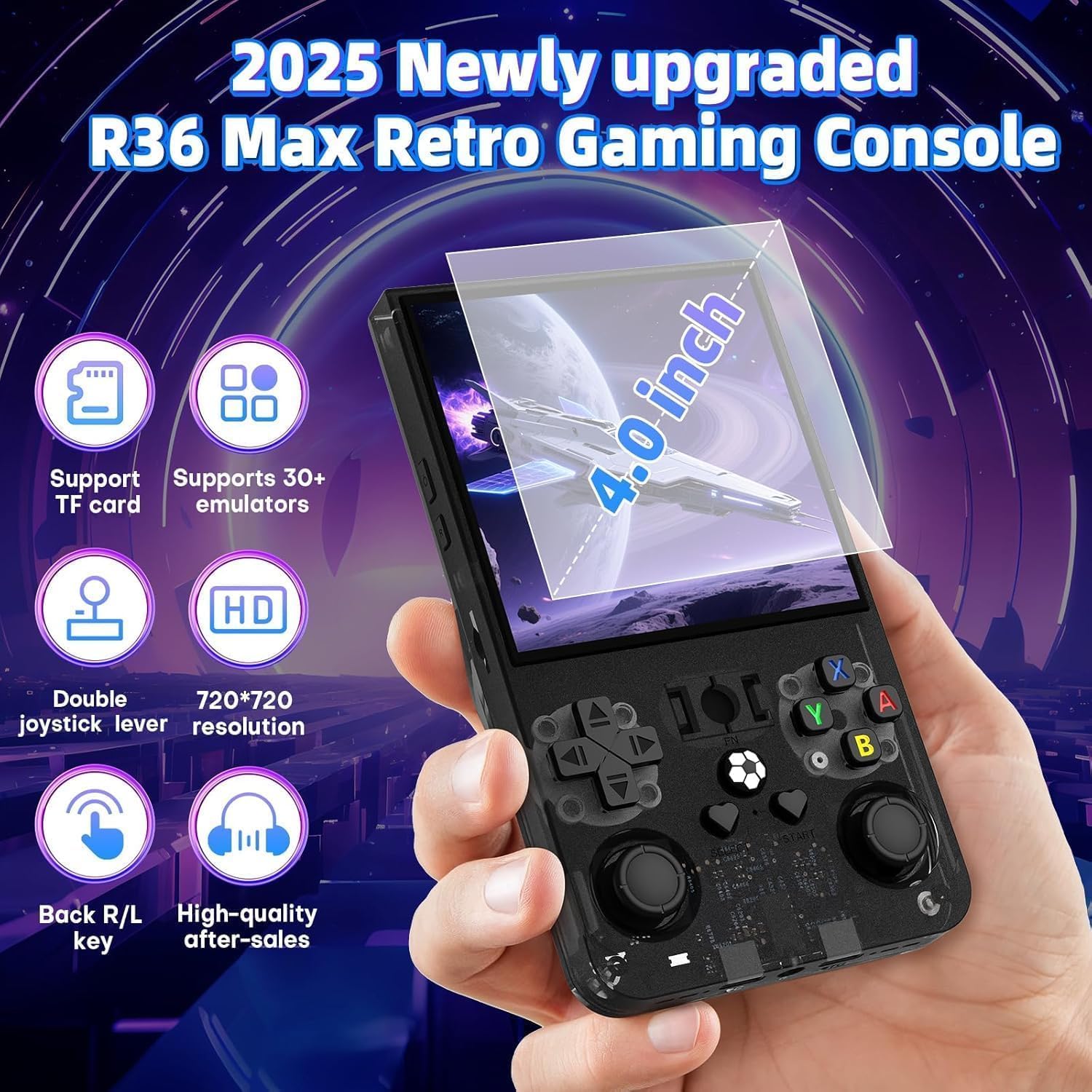 Thumbnail 1 de R36MAX Retro Handheld Game Console (R36 Max) with 4.0-Inch IPS Screen, 64GB Storage, 4000mAh Battery, Ink Black