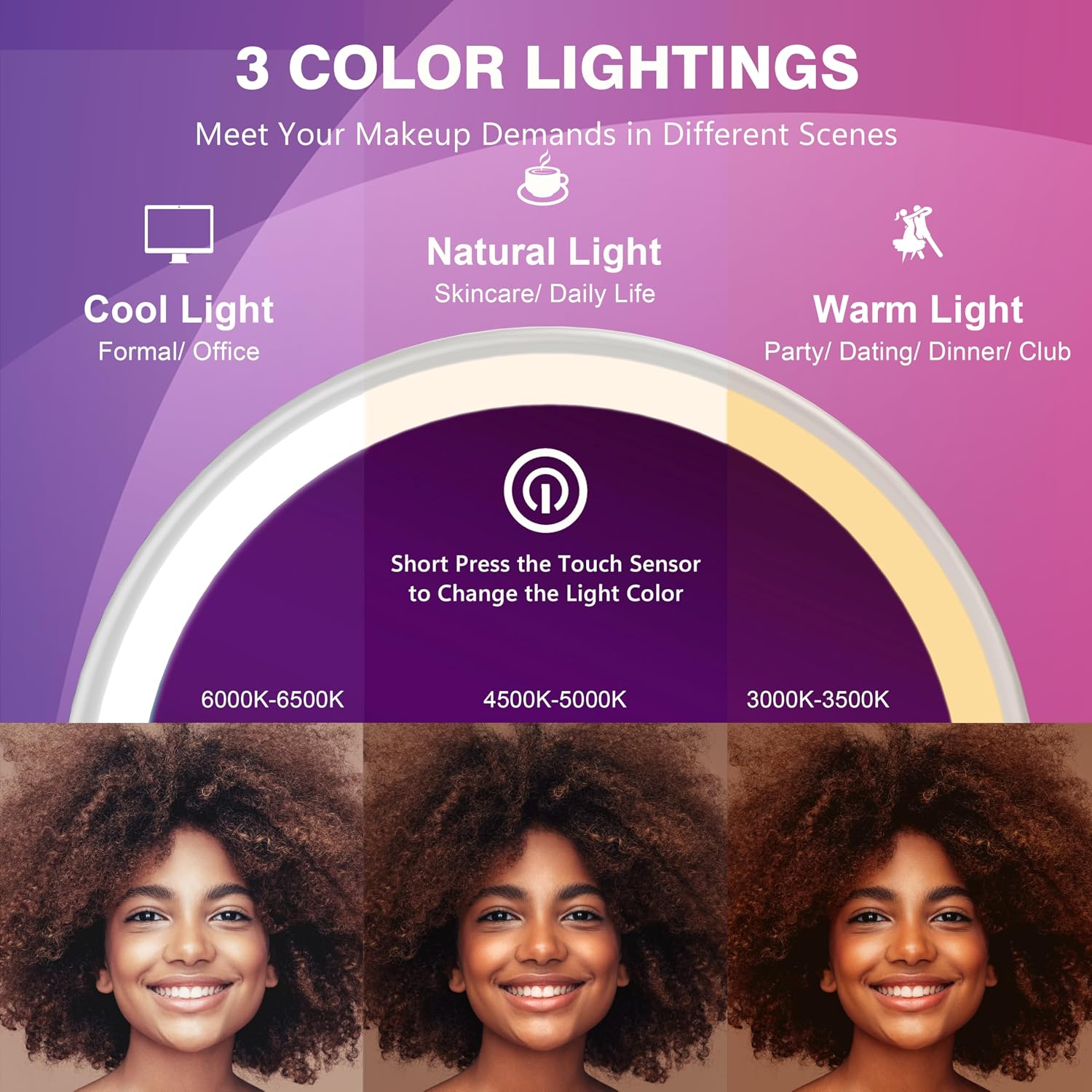 Detalle de Auxmir Specchio Ingranditore 20X con Illuminazione a 3 Colori e Ventosa - Regolabile, Rotazione 360°, USB Ricaricabile