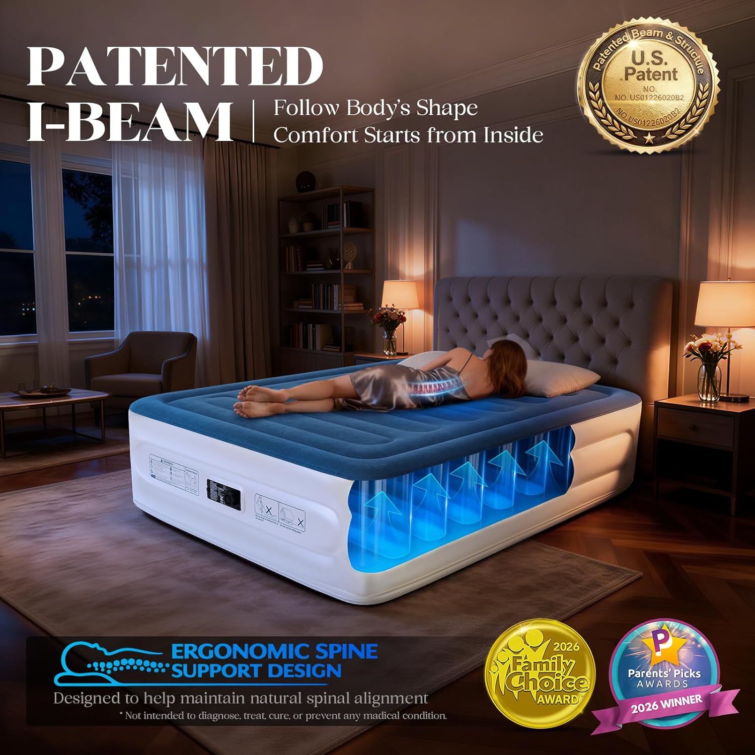 Thumbnail 2 de VOSSER Queen Air Mattress with Built-in Pump (18-inch raised, leak-proof PVC) — flocked top inflatable bed up to 800 lbs