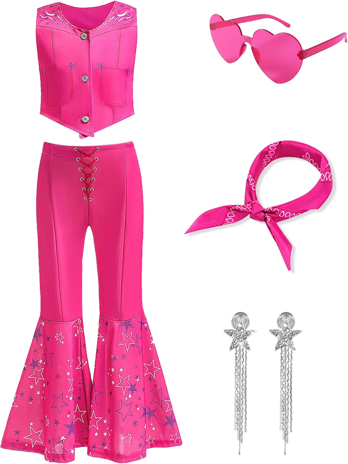 Detalle de ZapLute ZPT1359 Girls’ Pink Cowgirl Costume, 6-Piece Disco Outfit