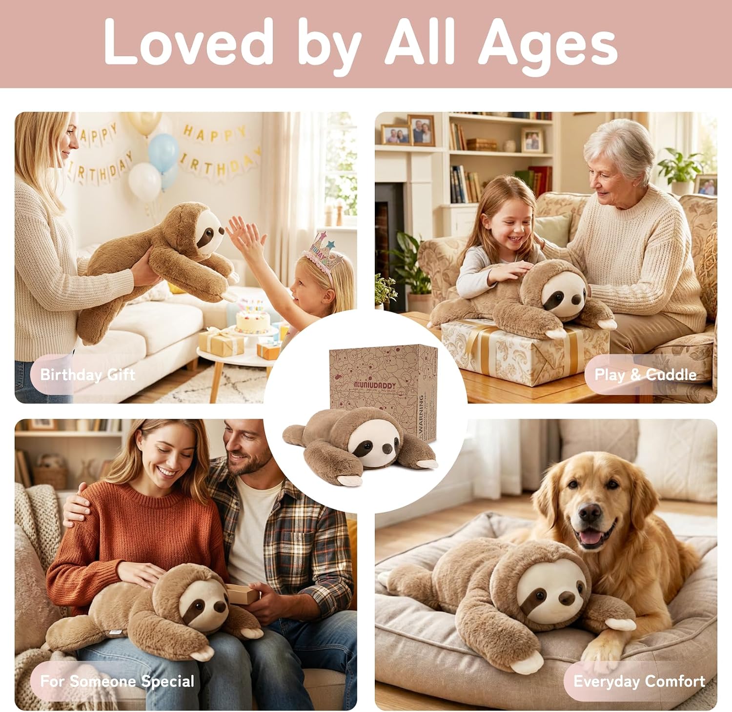 Detalle 2 de Niuniu Daddy 20" Weighted Sloth Plush — 3.3 lb Comfort Pillow for All Ages