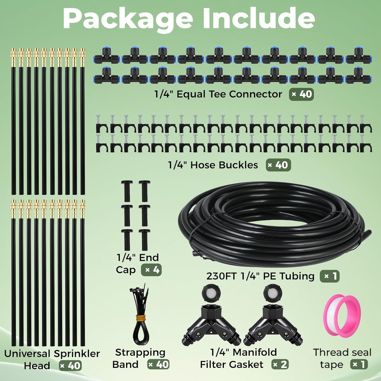 Thumbnail 1 de Drip Irrigation System for Garden Watering: 230FT PE Tubing with 40 Misting Nozzles