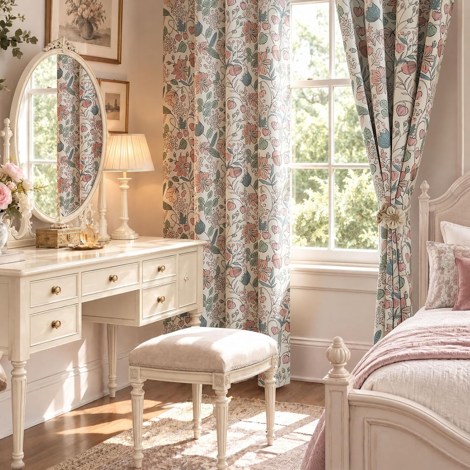 Thumbnail 6 de jinchan 95% blackout pink floral nursery curtains, 84" grommet panels