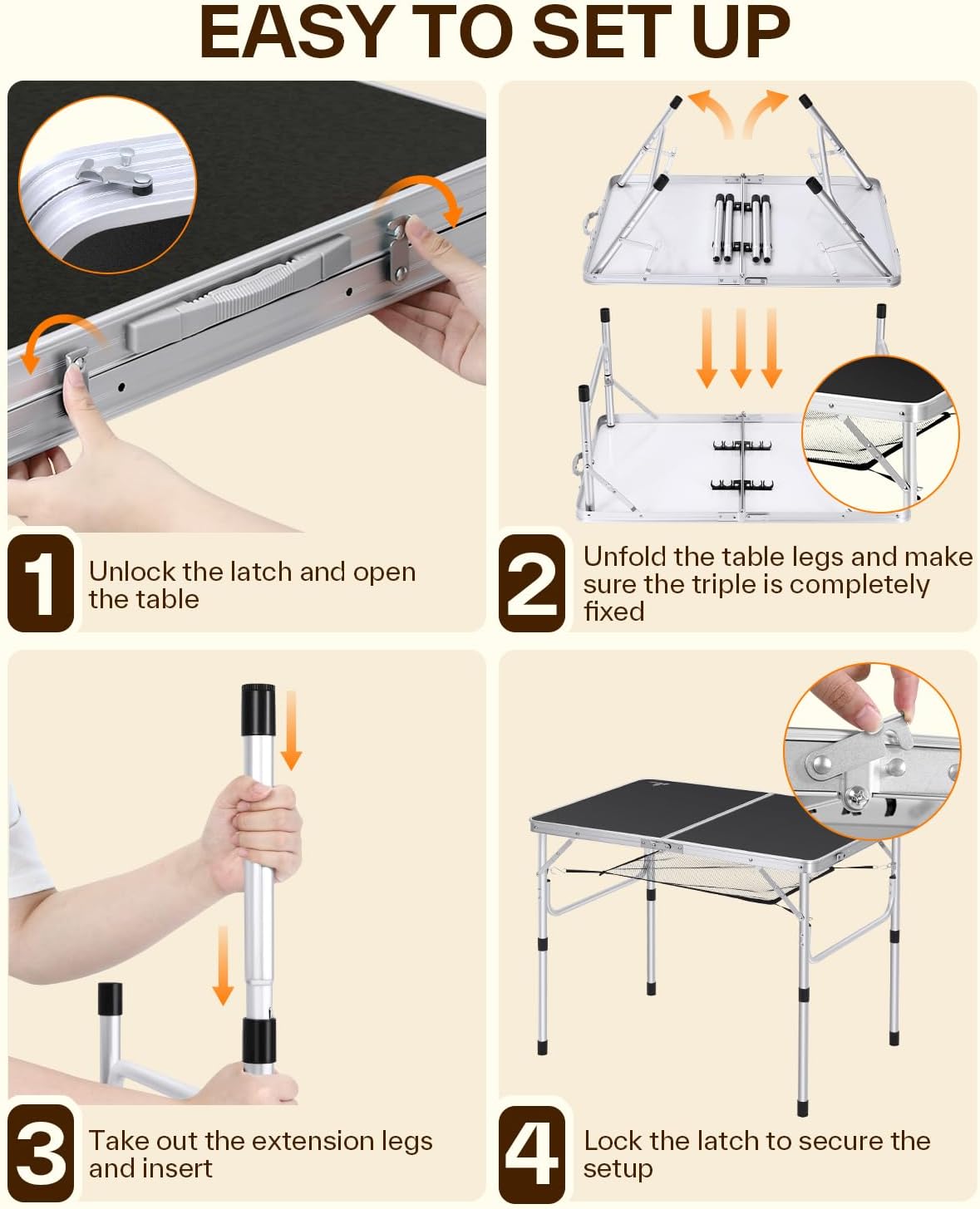 Thumbnail 6 de Sportneer Y21-80601-52 Folding Camping Table, Adjustable Height with Mesh Storage