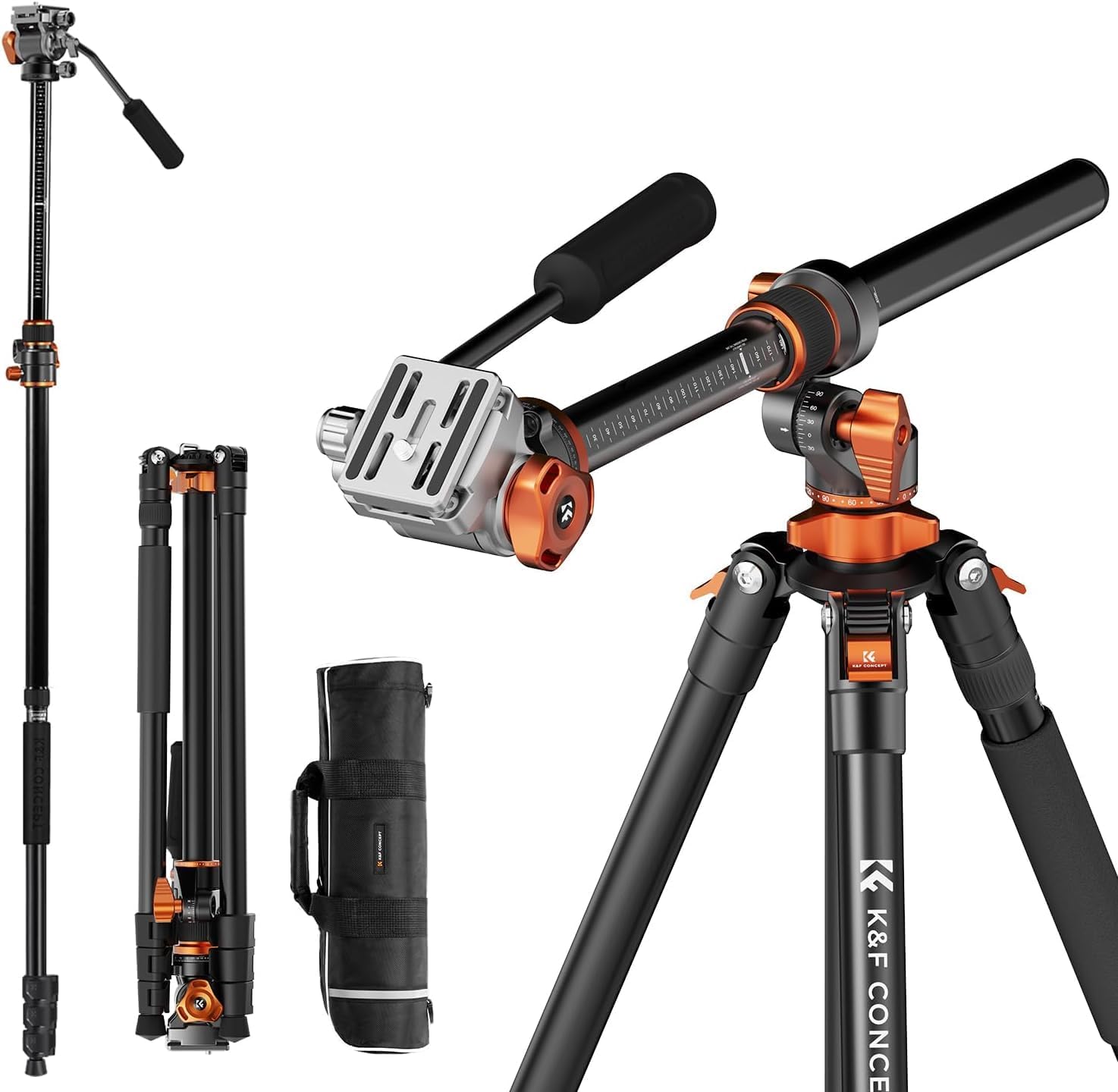 Detalle de K&F CONCEPT Videostativ Fluidkopf, 231 cm
