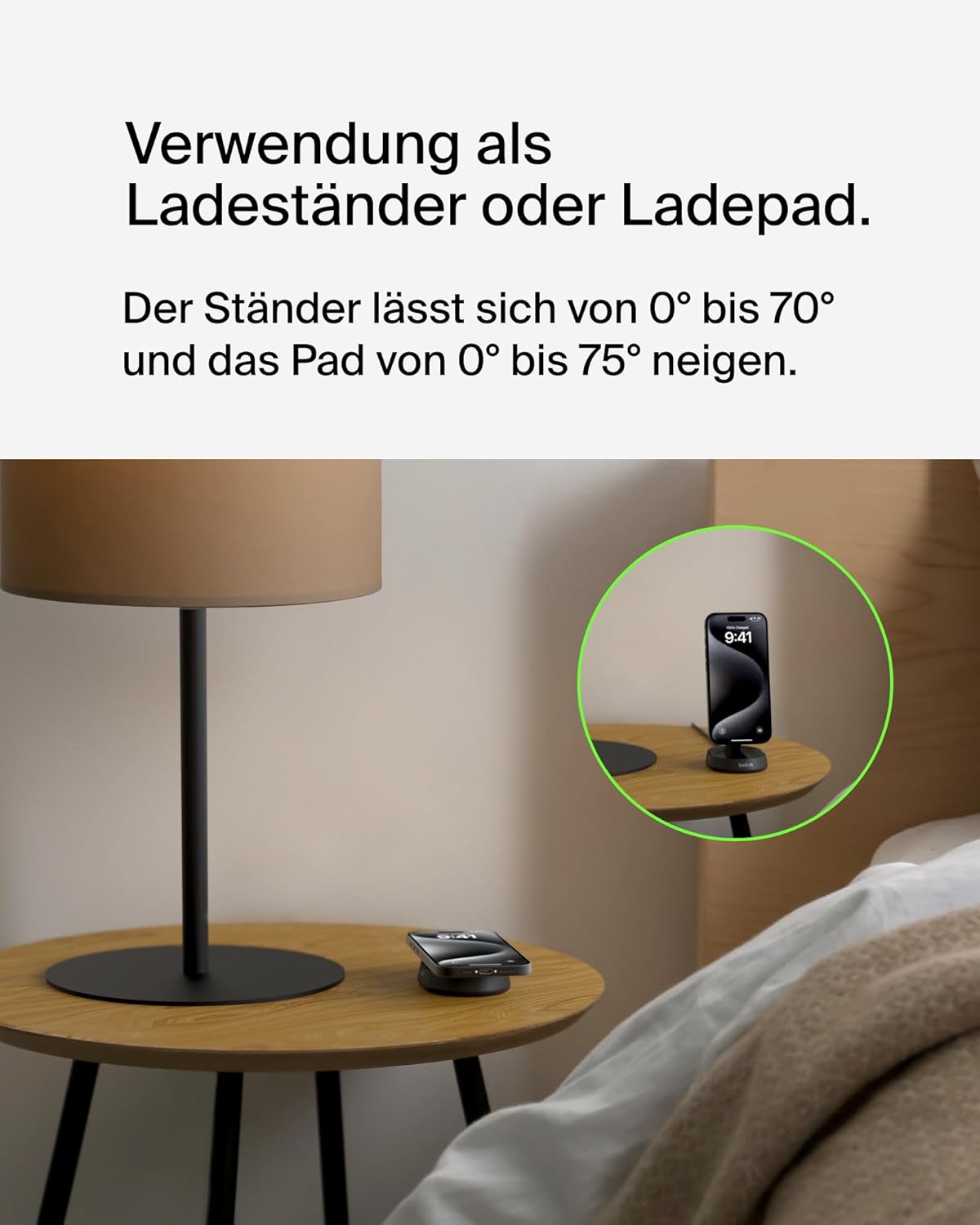 Thumbnail 2 de Belkin BoostCharge Pro induktive Ladestation 15W (Qi2) mit MagSafe-Kompatibilität – kabelloses Ladegerät inkl. 20-W-Netzteil, Schwarz