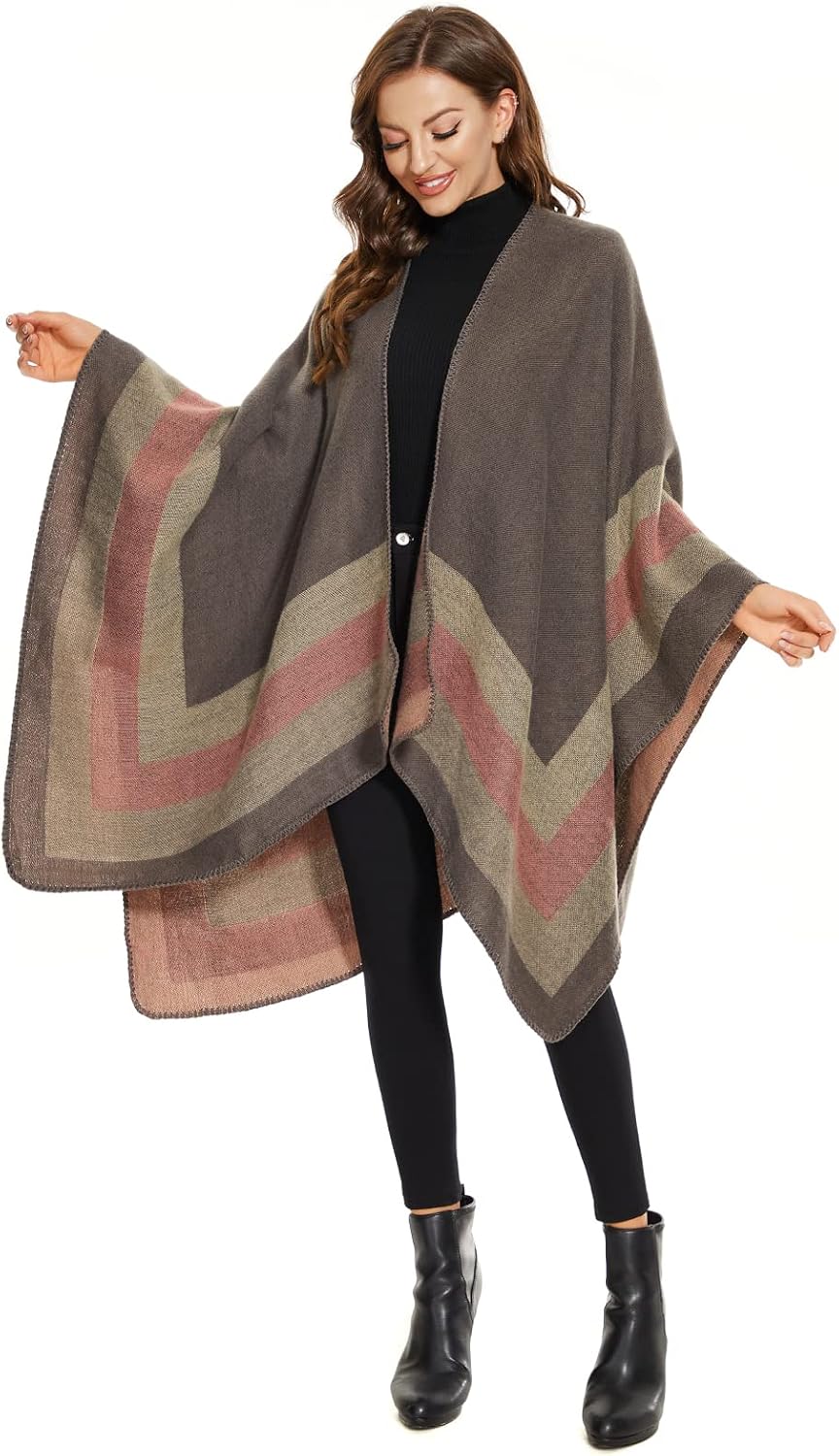 Detalle 2 de Colornival poncho donna elegante con fronte aperto in tessuto morbido tipo pashmina