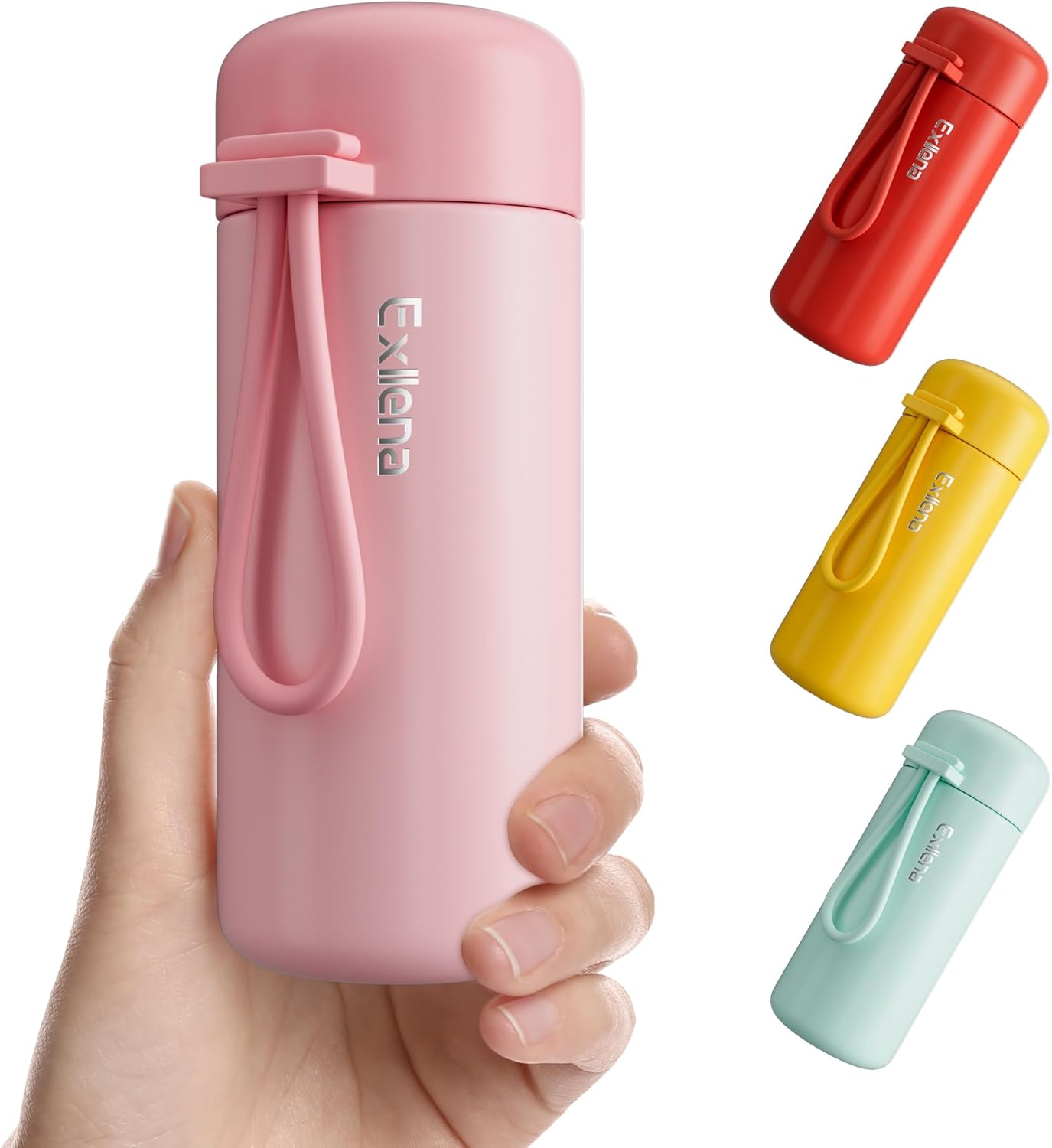 Exllena Small Flask 150ml – 304 Stainless Steel, Double‑Wall Vacuum Insulation, Leakproof with Carry Handle (Pink)